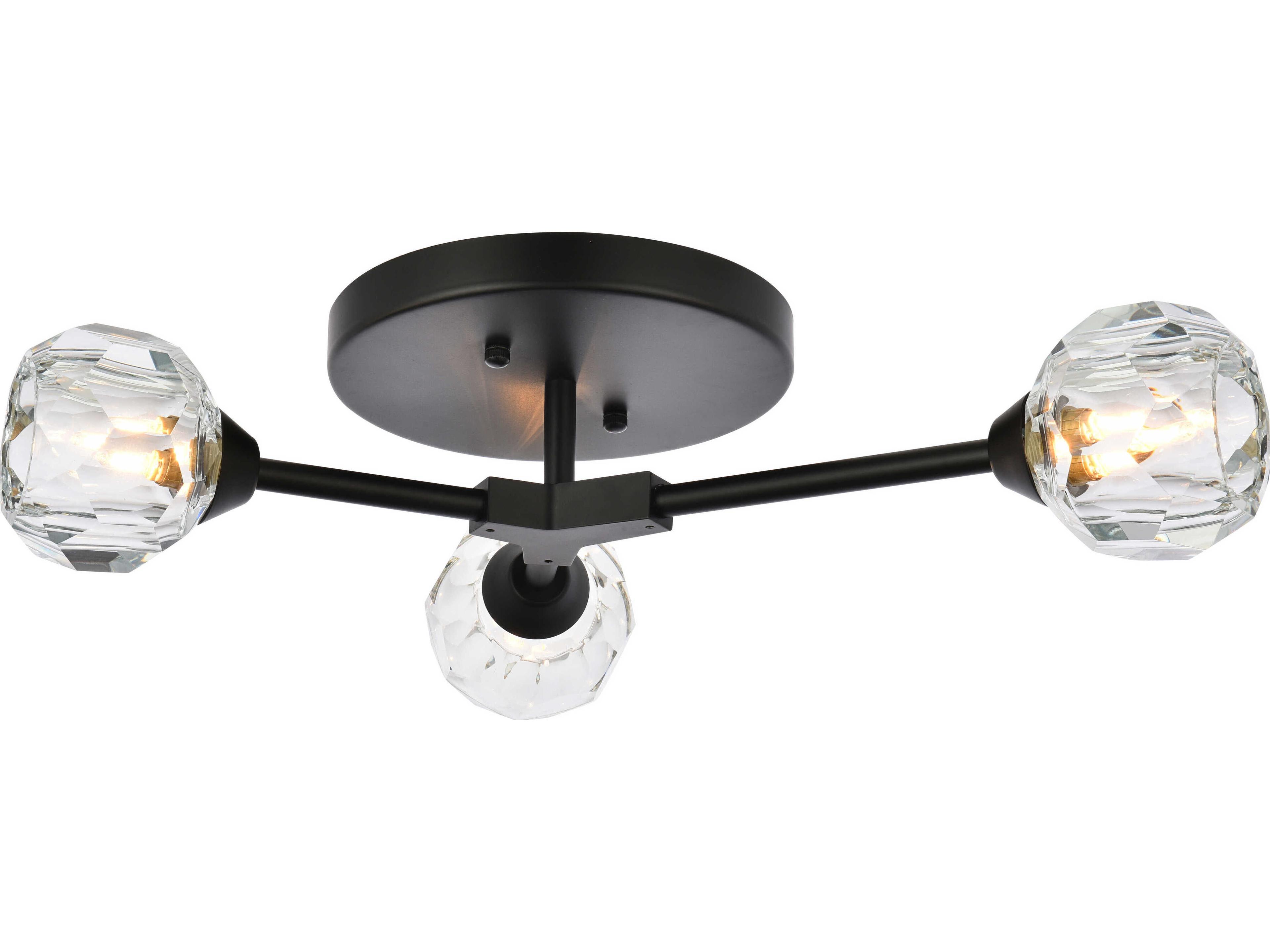 Zayne 3-Light Black Crystal Geometric Linear Semi Flush Mount