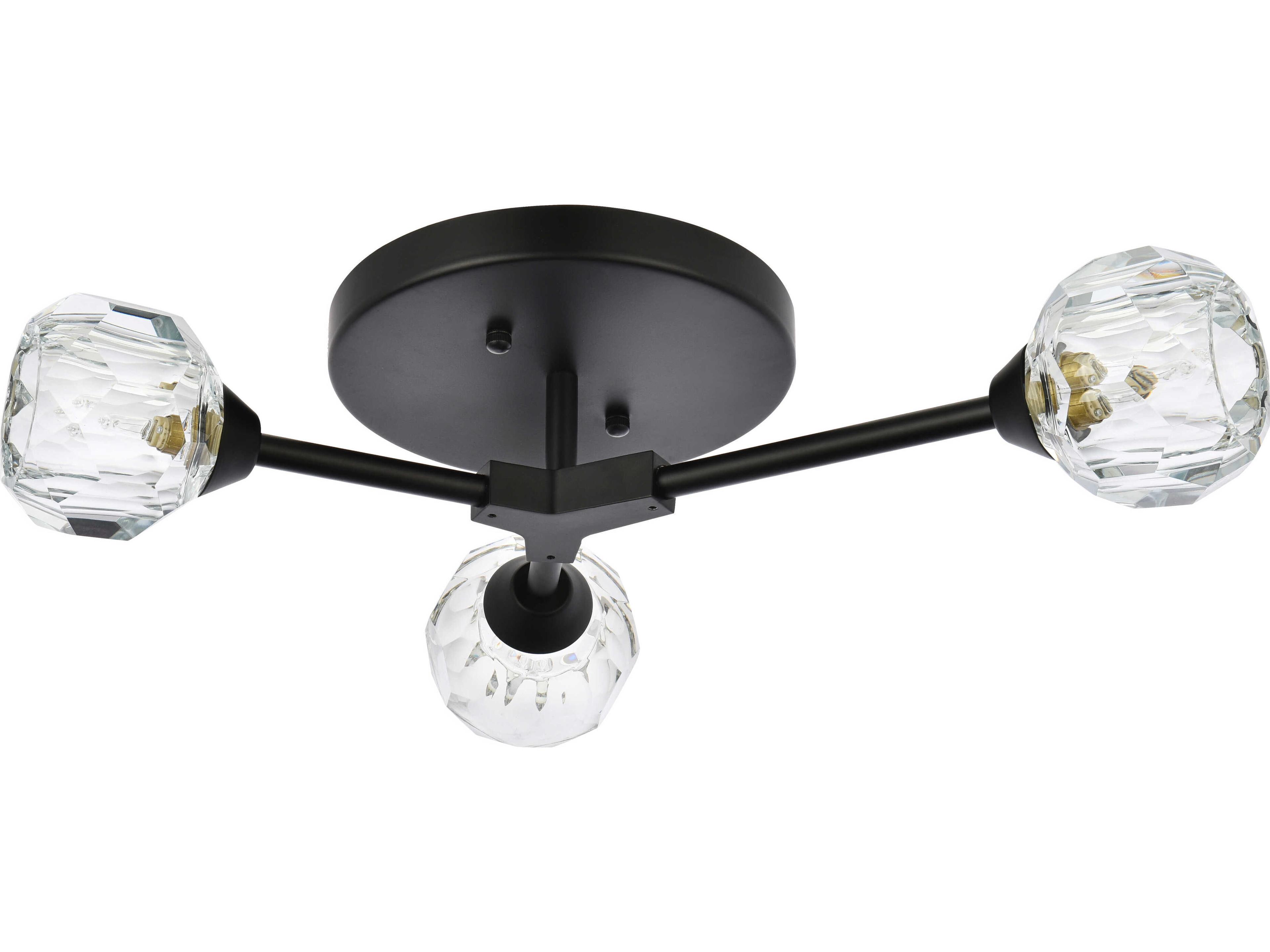 Elegant Lighting Zayne 3-Light Black Crystal Geometric Linear Semi Flush Mount