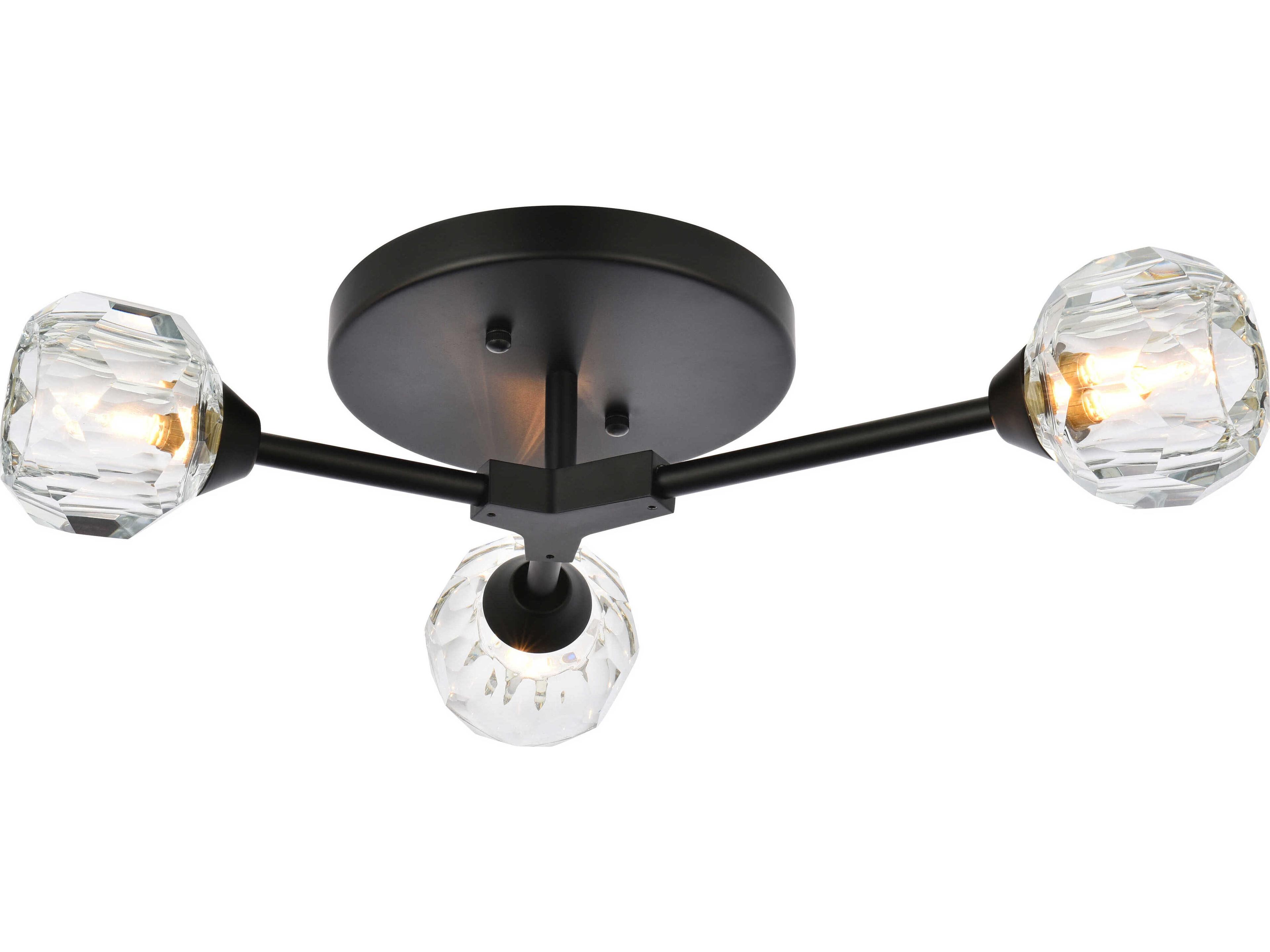 Elegant Lighting Zayne 3-Light Black Crystal Geometric Linear Semi Flush Mount