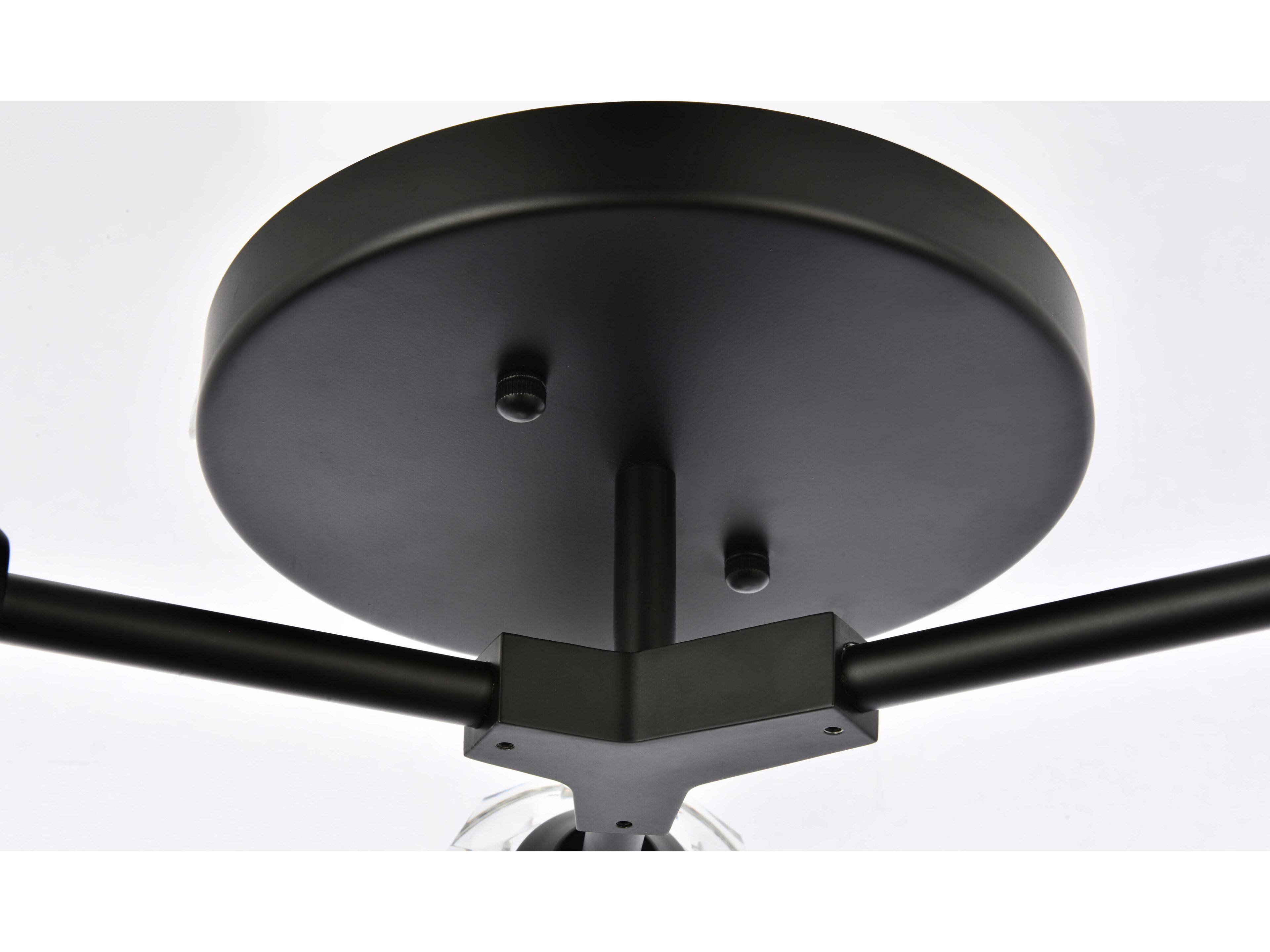 Elegant Lighting Zayne 3-Light Black Crystal Geometric Linear Semi Flush Mount