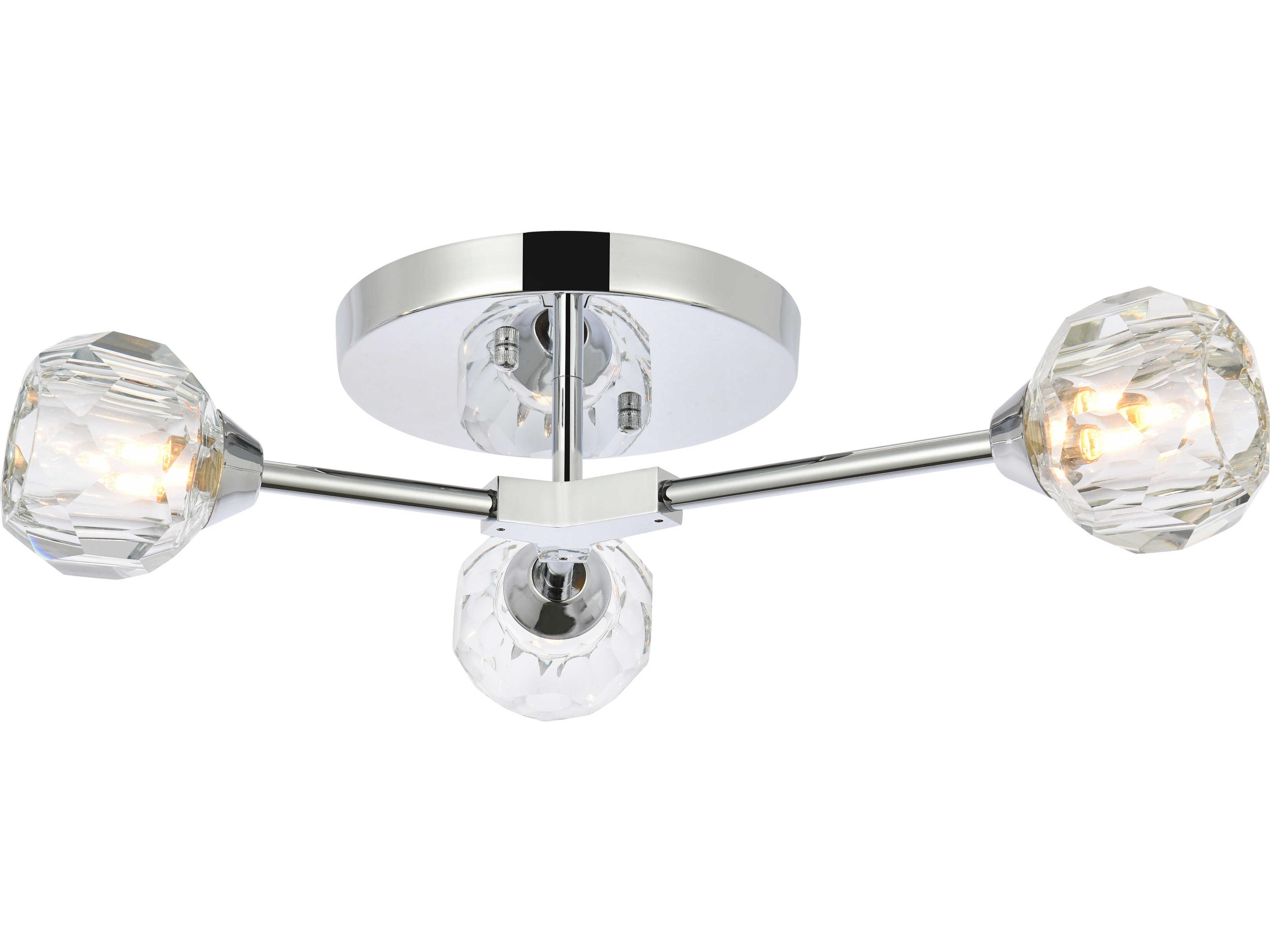 Elegant Lighting Zayne 3-Light Chrome Crystal Geometric Semi Flush Mount