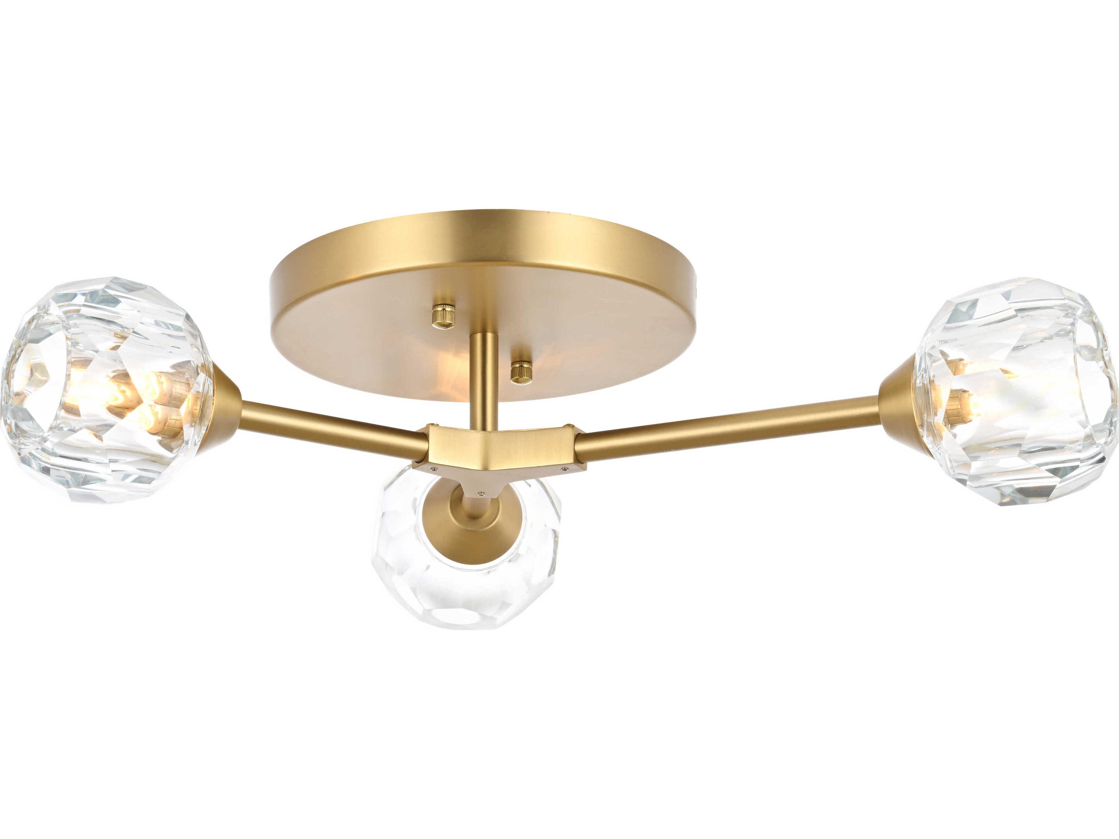 Zayne 3-Light Gold Crystal Geometric Semi Flush Mount