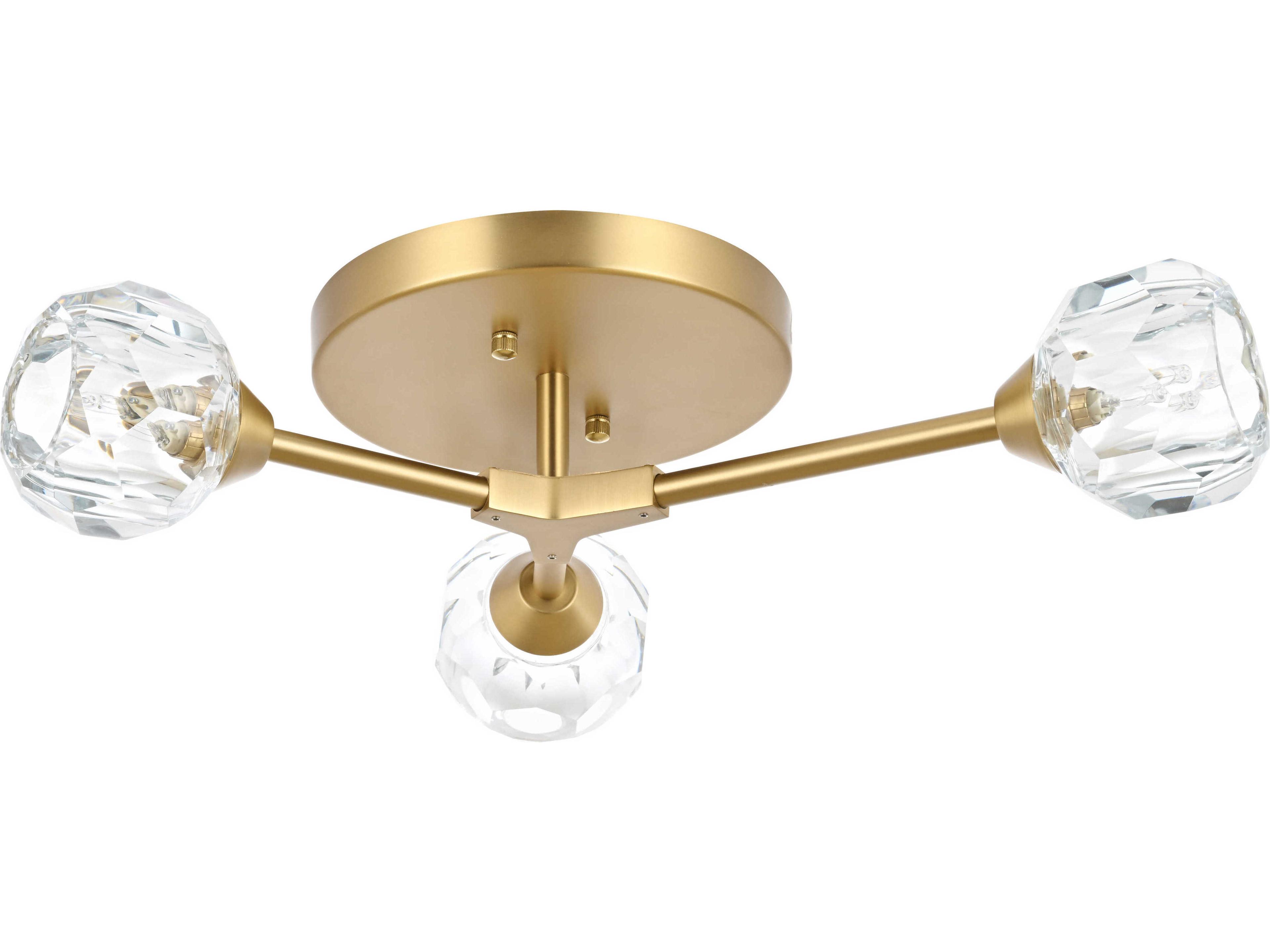 Elegant Lighting Zayne 3-Light Gold Crystal Geometric Semi Flush Mount
