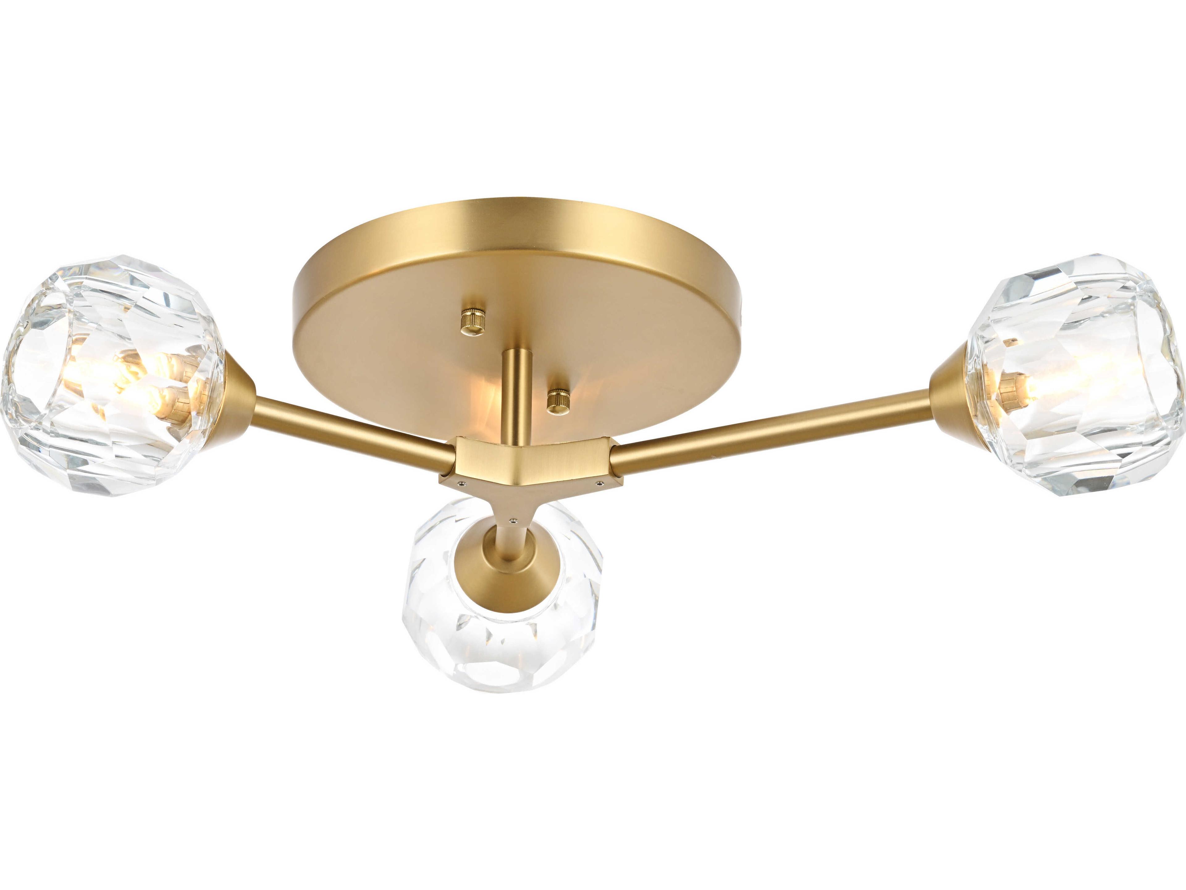 Elegant Lighting Zayne 3-Light Gold Crystal Geometric Semi Flush Mount