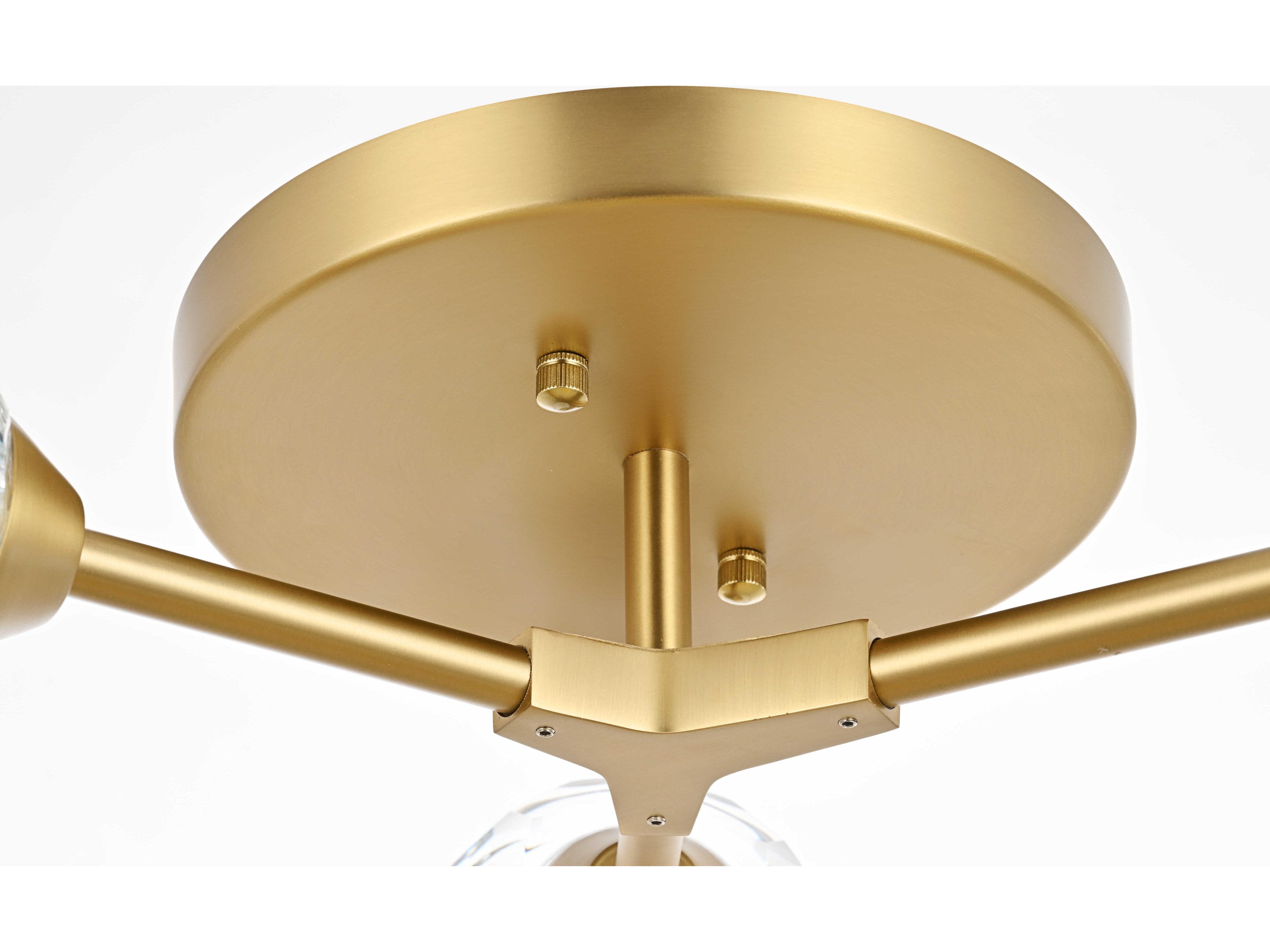 Elegant Lighting Zayne 3-Light Gold Crystal Geometric Semi Flush Mount