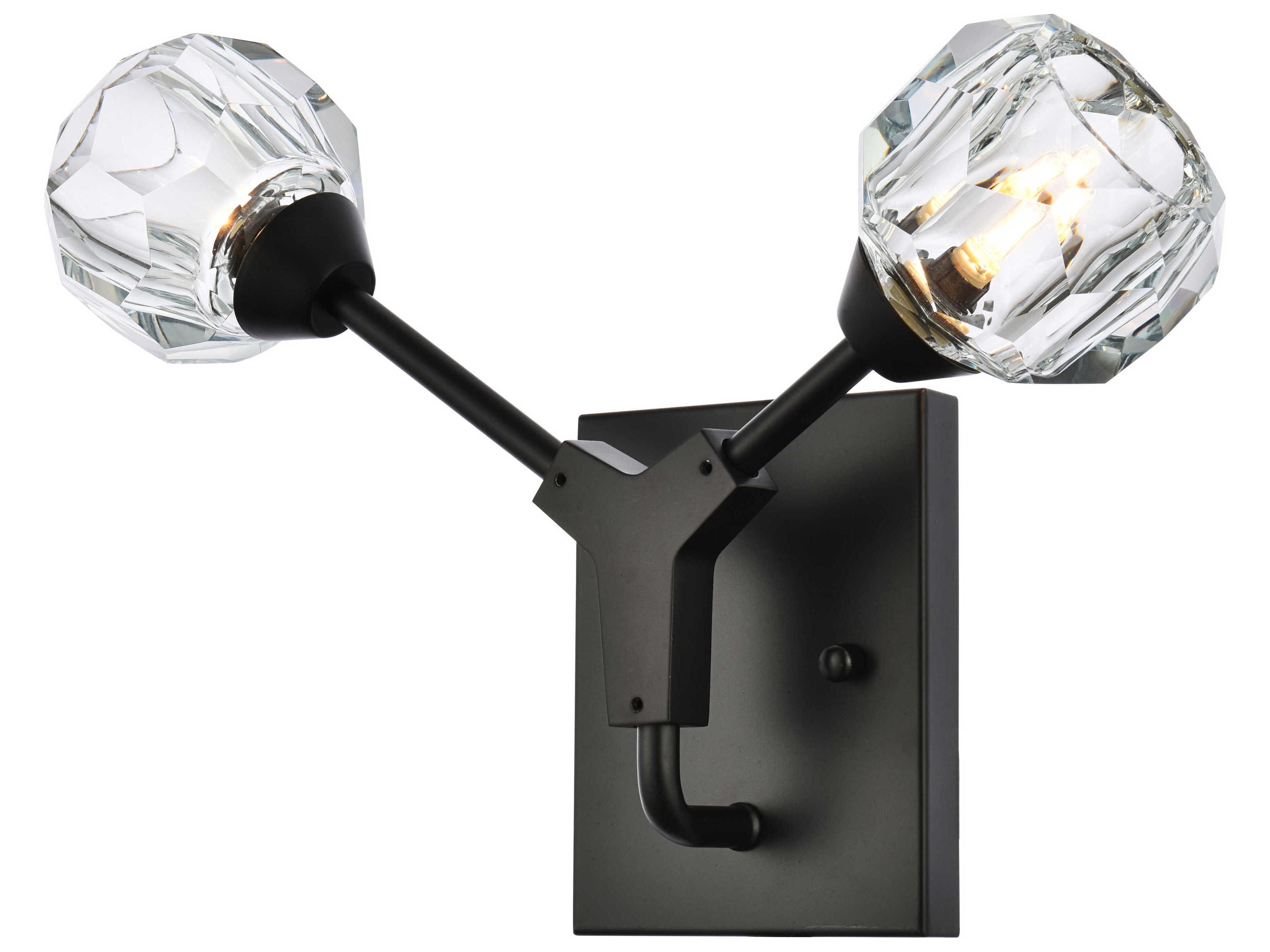 Elegant Lighting Zayne 2-Light Black Crystal Wall Sconce