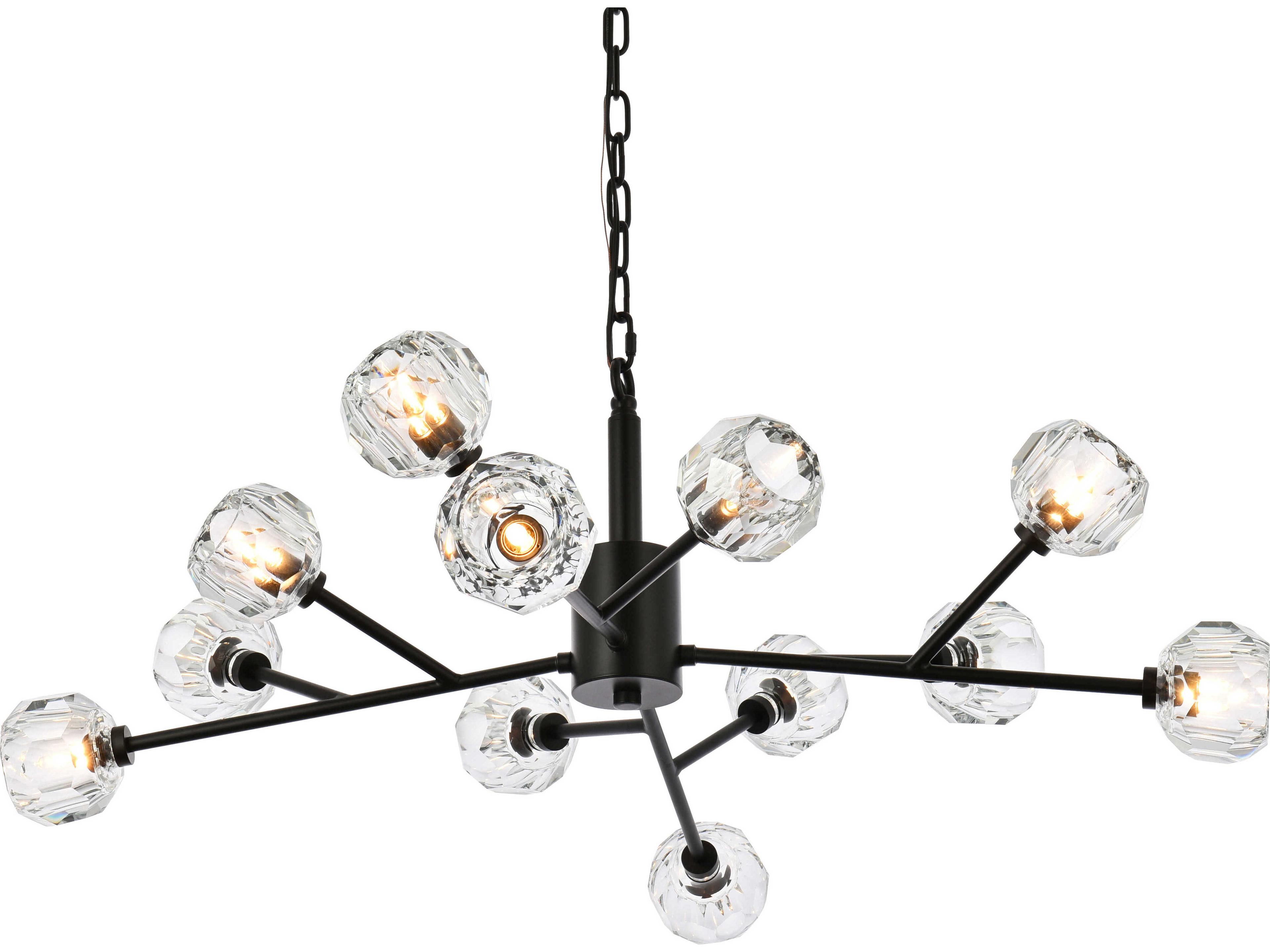 Elegant Lighting Graham 12-Light Black Crystal Geometric Pendant