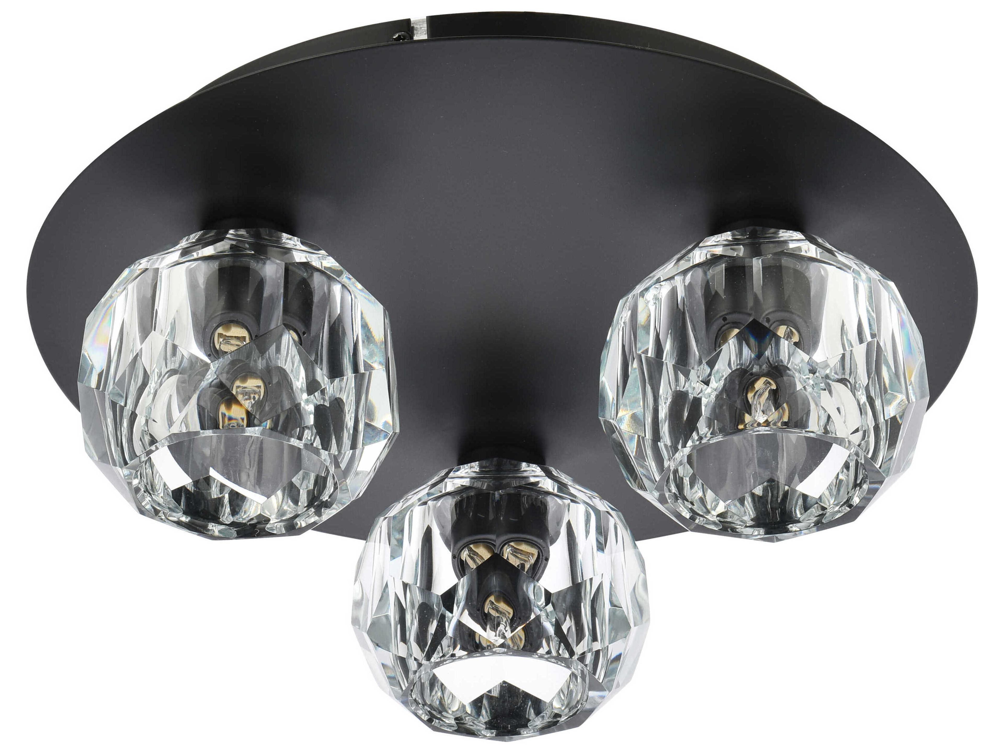 Elegant Lighting Graham 3-Light Black Crystal Geometric Flush Mount