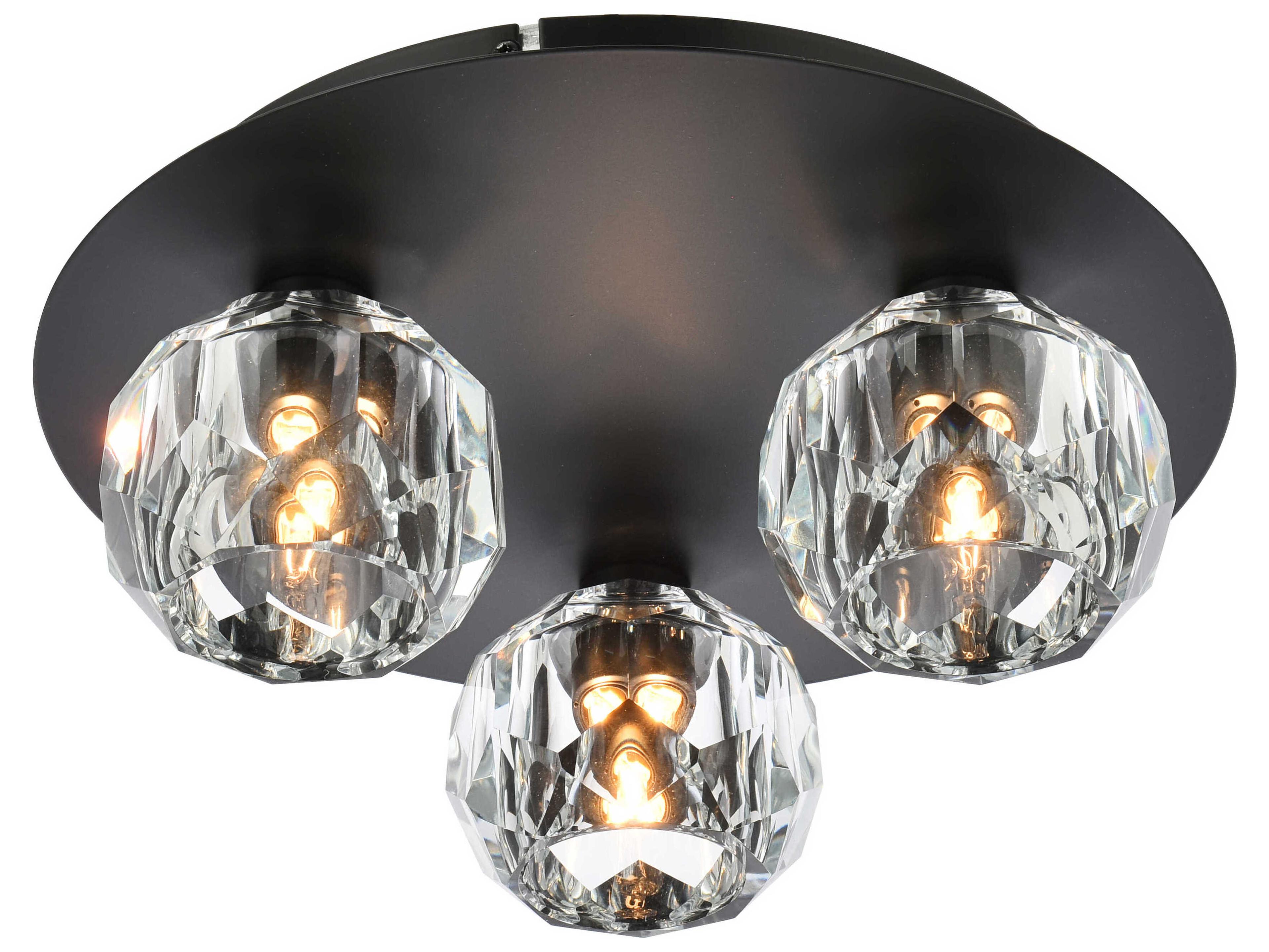 Elegant Lighting Graham 3-Light Black Crystal Geometric Flush Mount