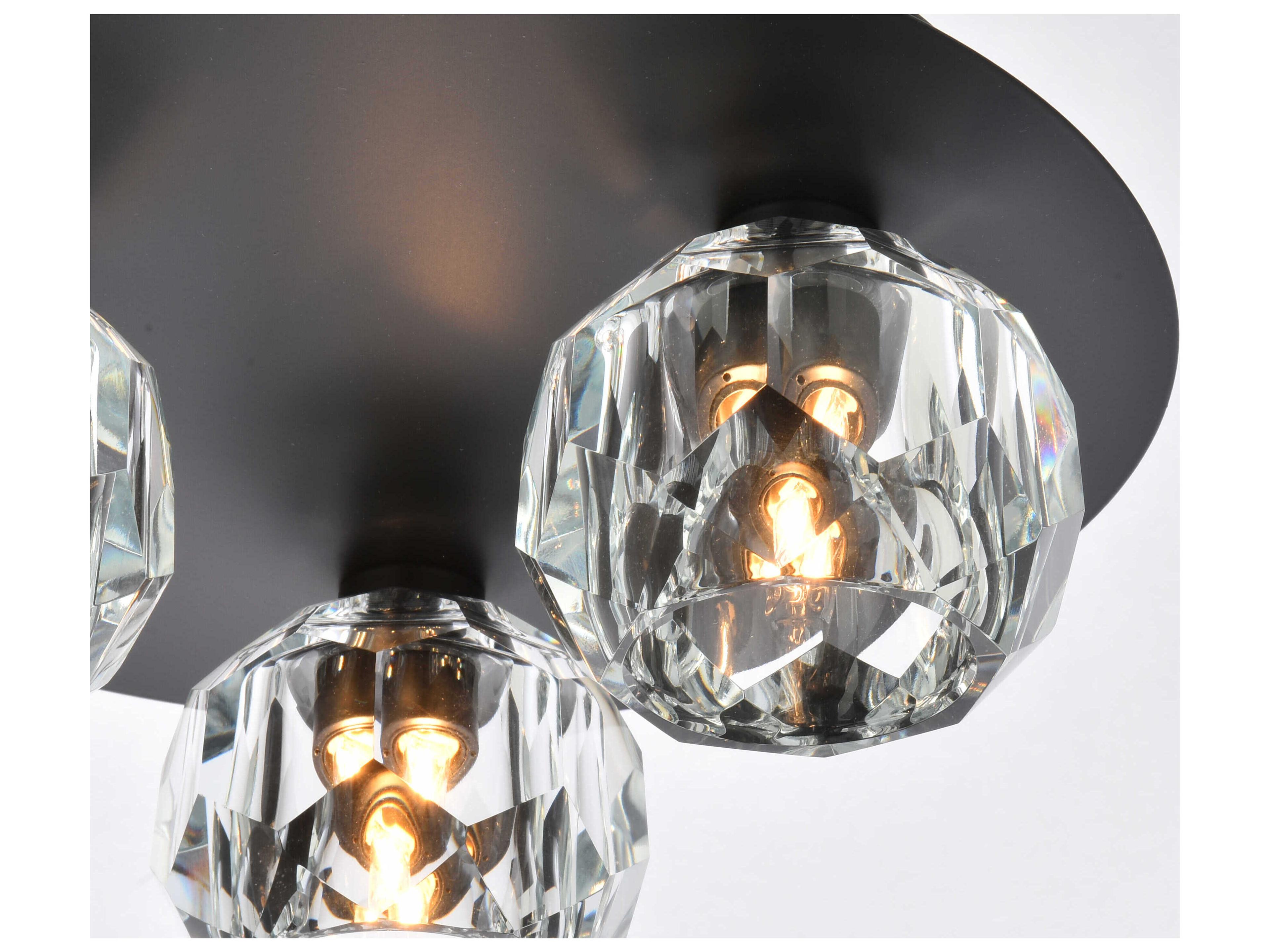 Elegant Lighting Graham 3-Light Black Crystal Geometric Flush Mount