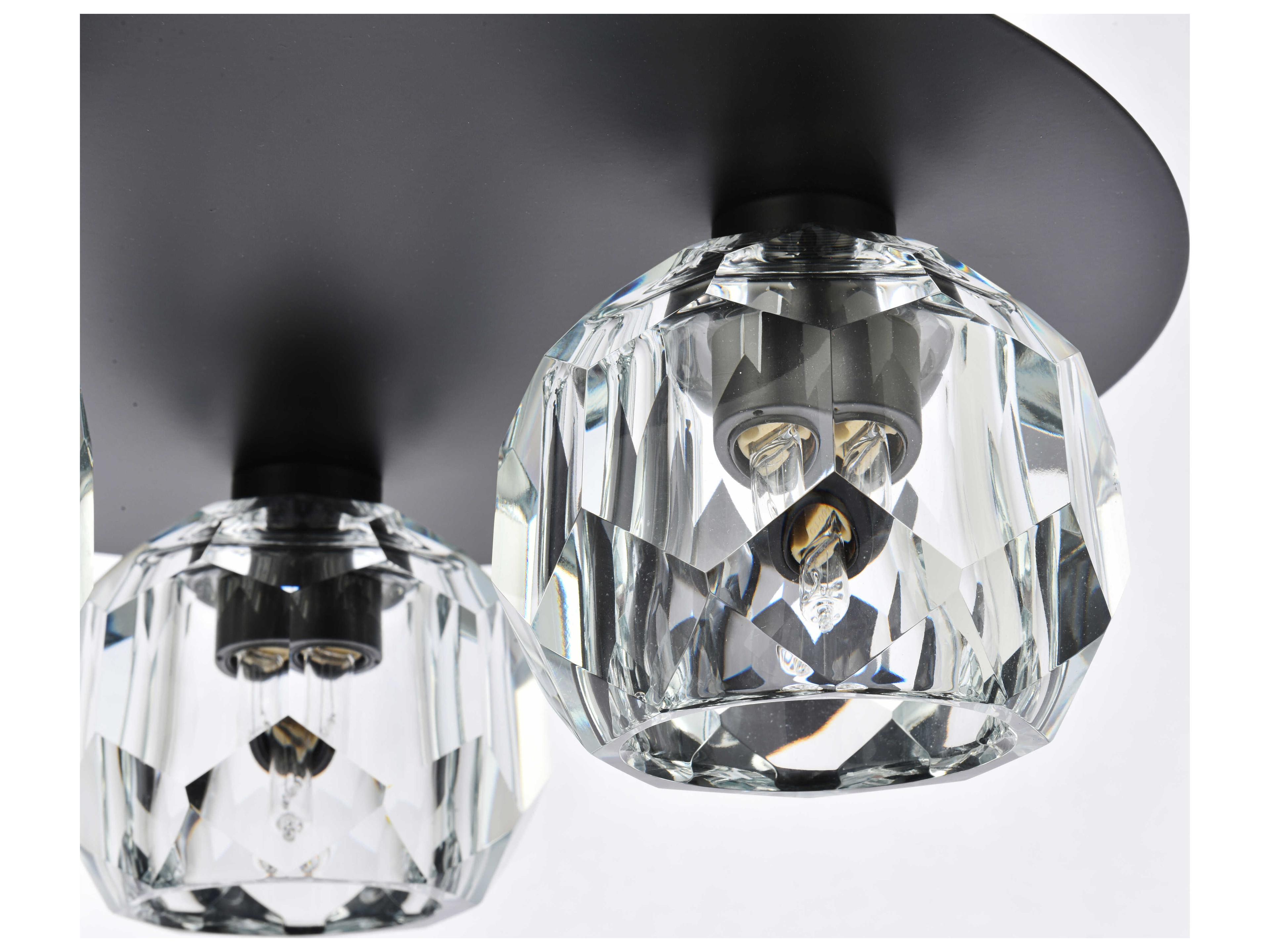 Elegant Lighting Graham 3-Light Black Crystal Geometric Flush Mount
