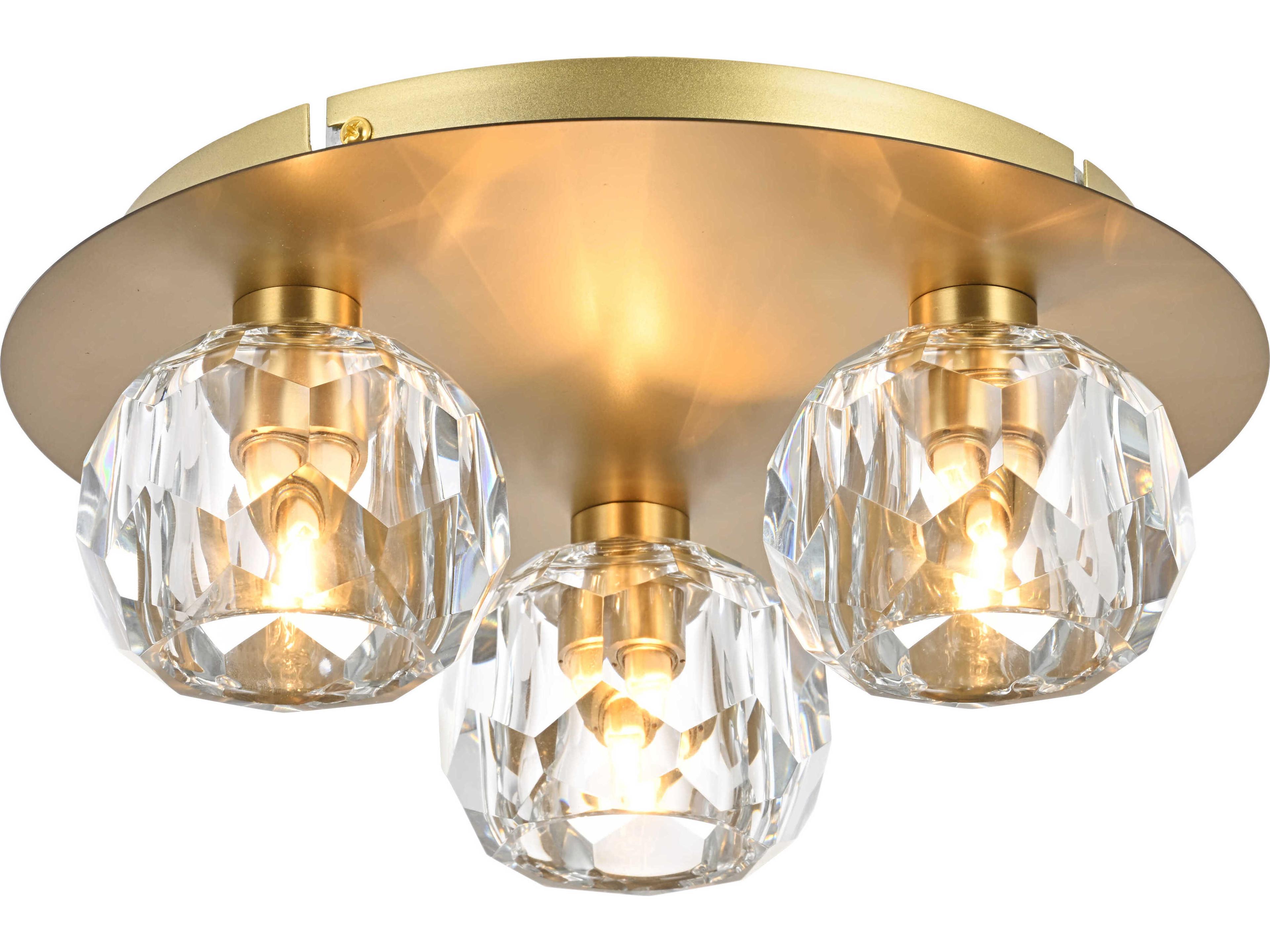 Graham 3-Light Gold Crystal Geometric Flush Mount