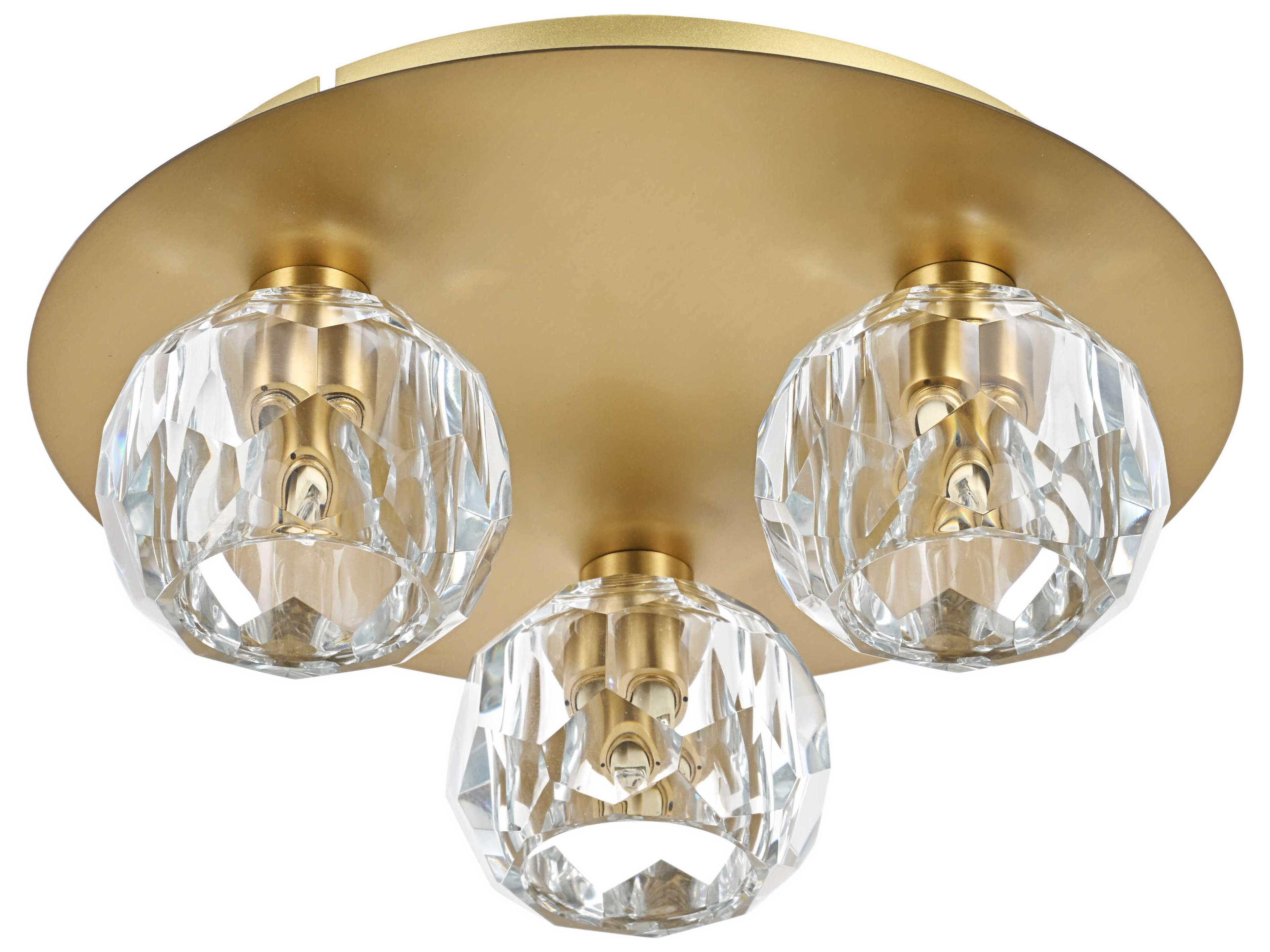 Elegant Lighting Graham 3-Light Gold Crystal Geometric Flush Mount