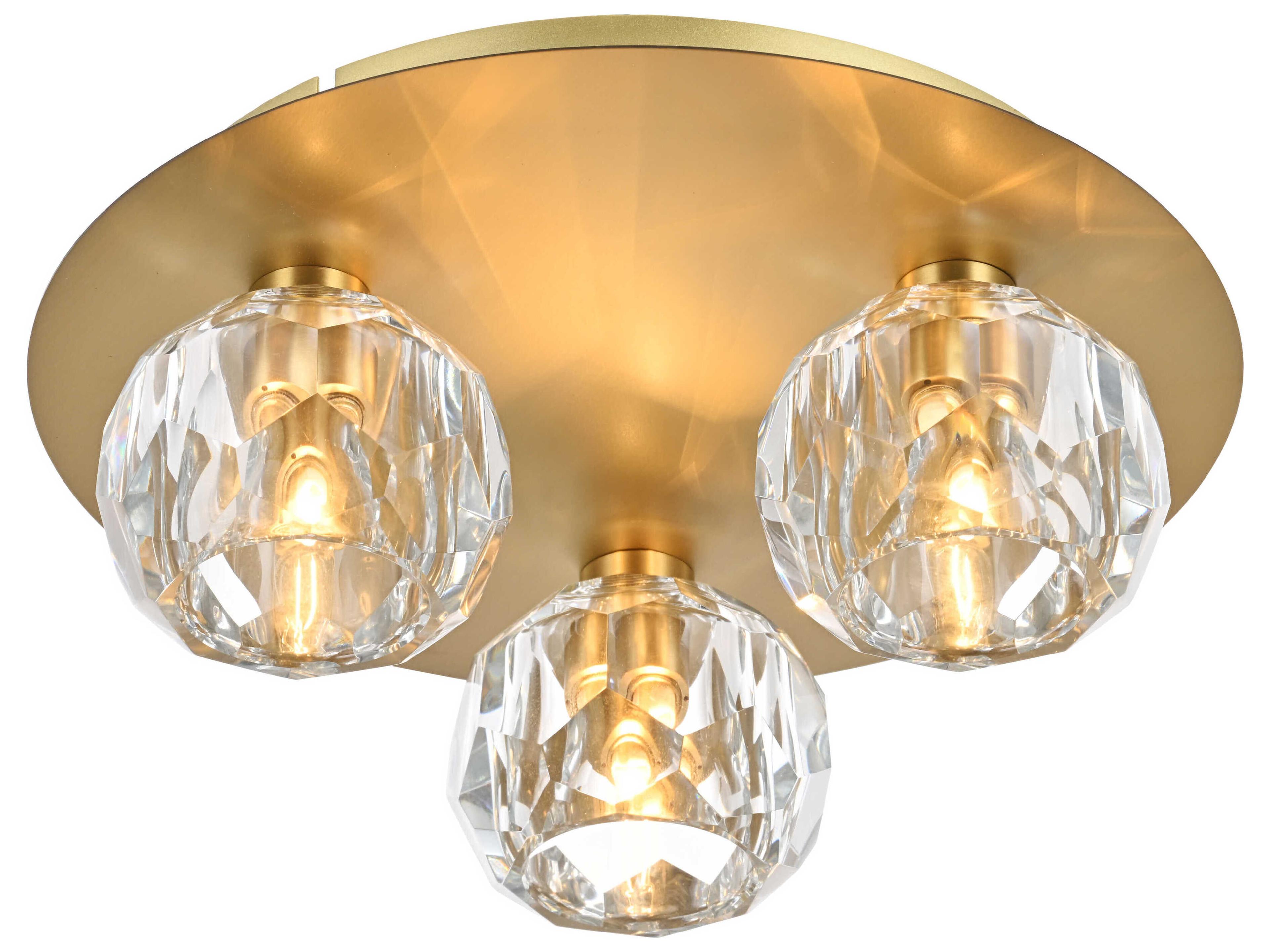 Elegant Lighting Graham 3-Light Gold Crystal Geometric Flush Mount