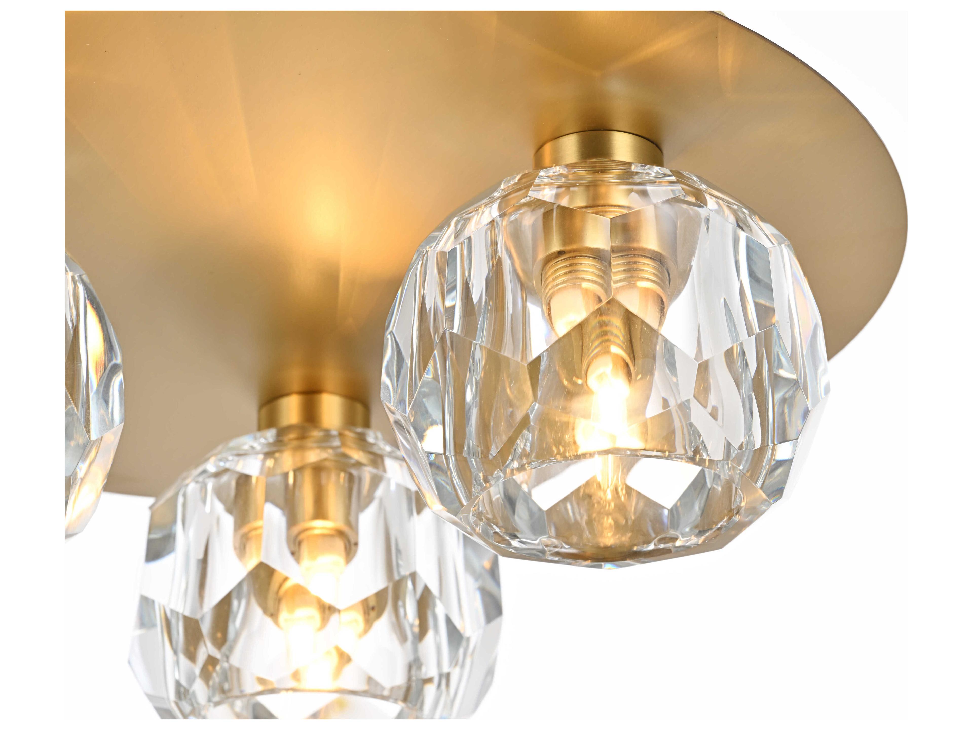 Elegant Lighting Graham 3-Light Gold Crystal Geometric Flush Mount