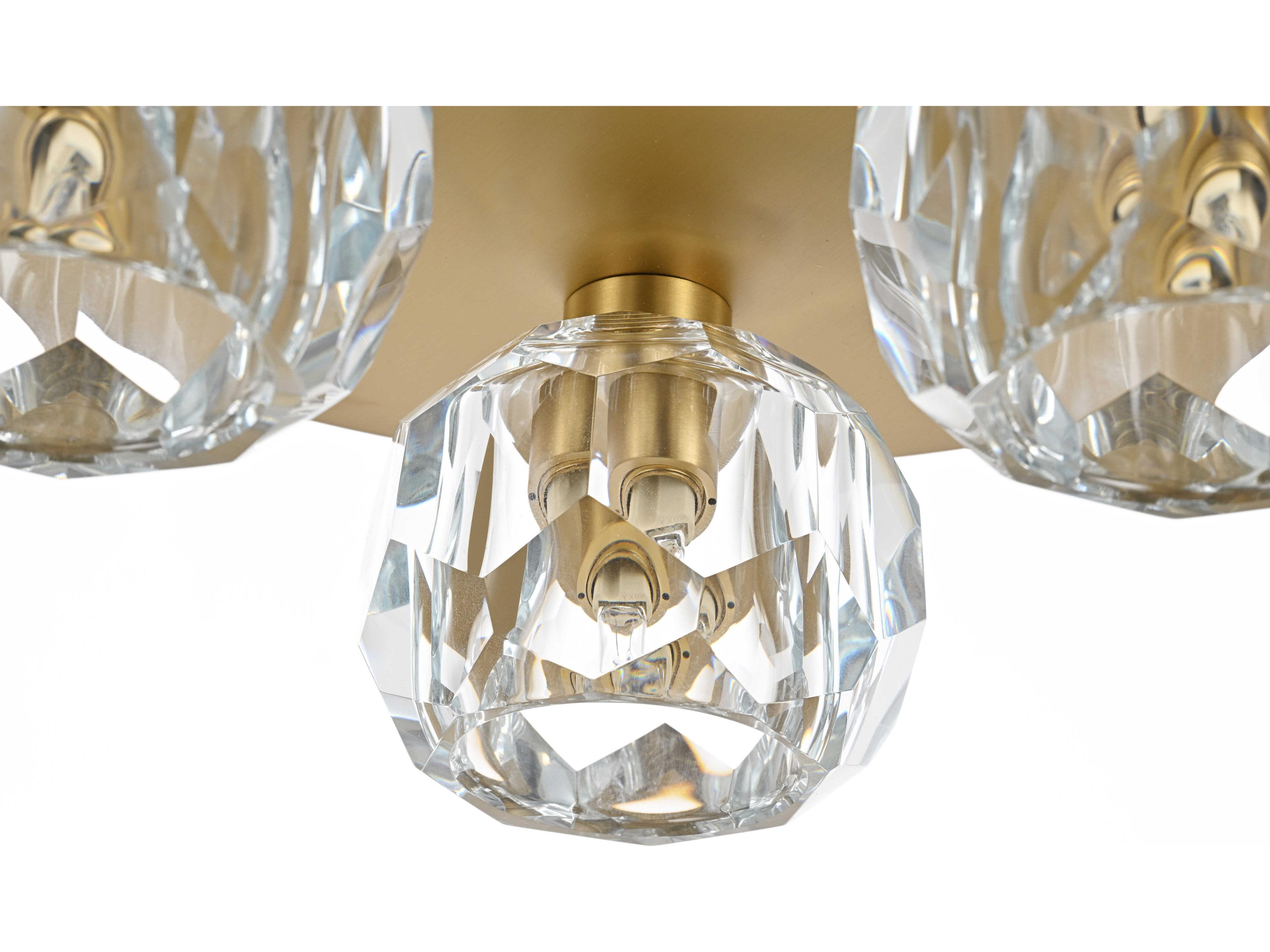 Elegant Lighting Graham 3-Light Gold Crystal Geometric Flush Mount