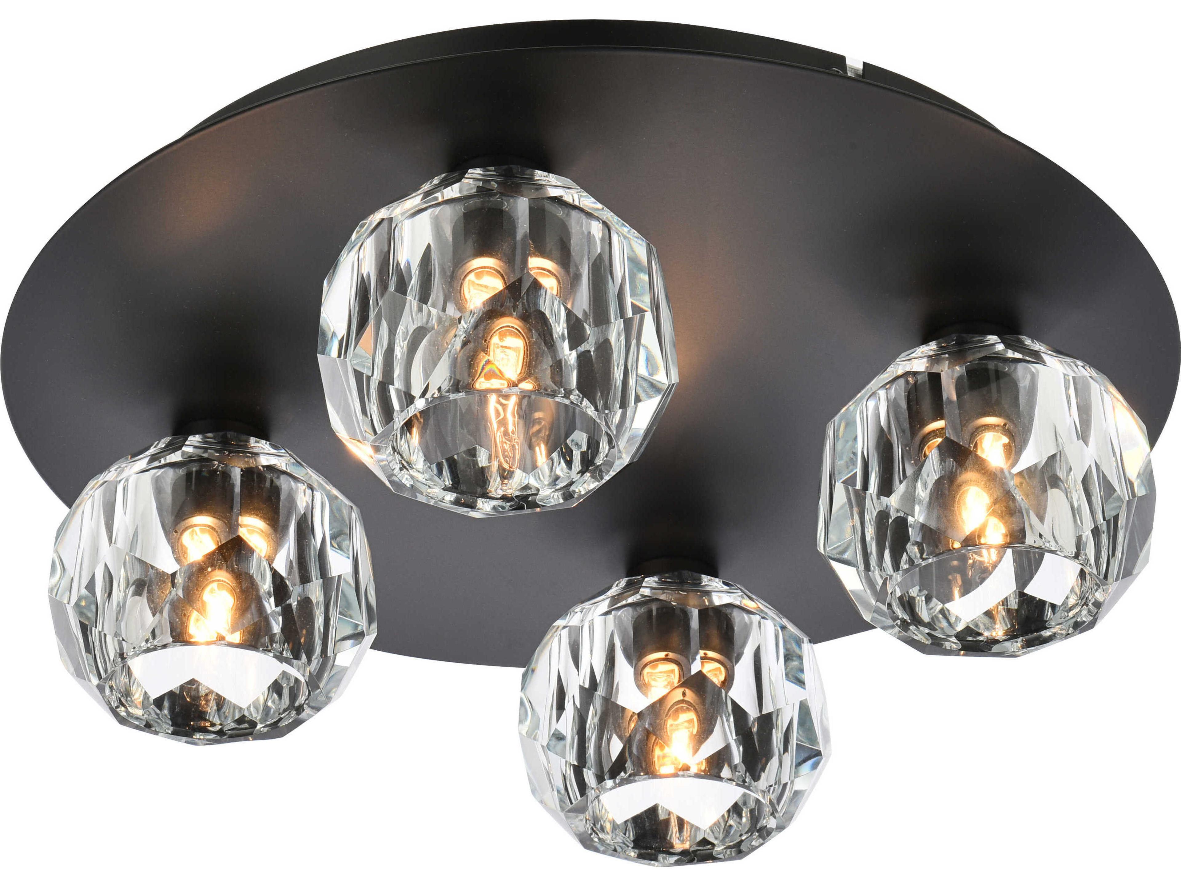 Elegant Lighting Graham 4-Light Black Crystal Geometric Flush Mount