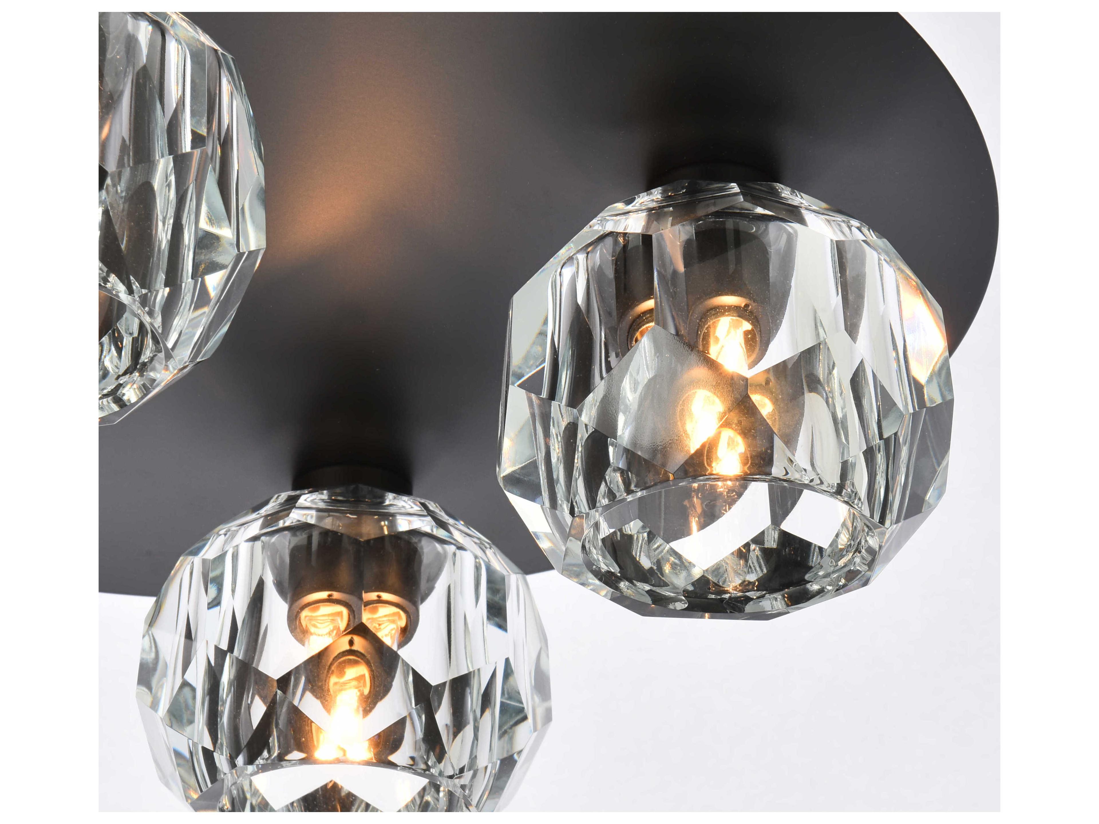 Elegant Lighting Graham 4-Light Black Crystal Geometric Flush Mount