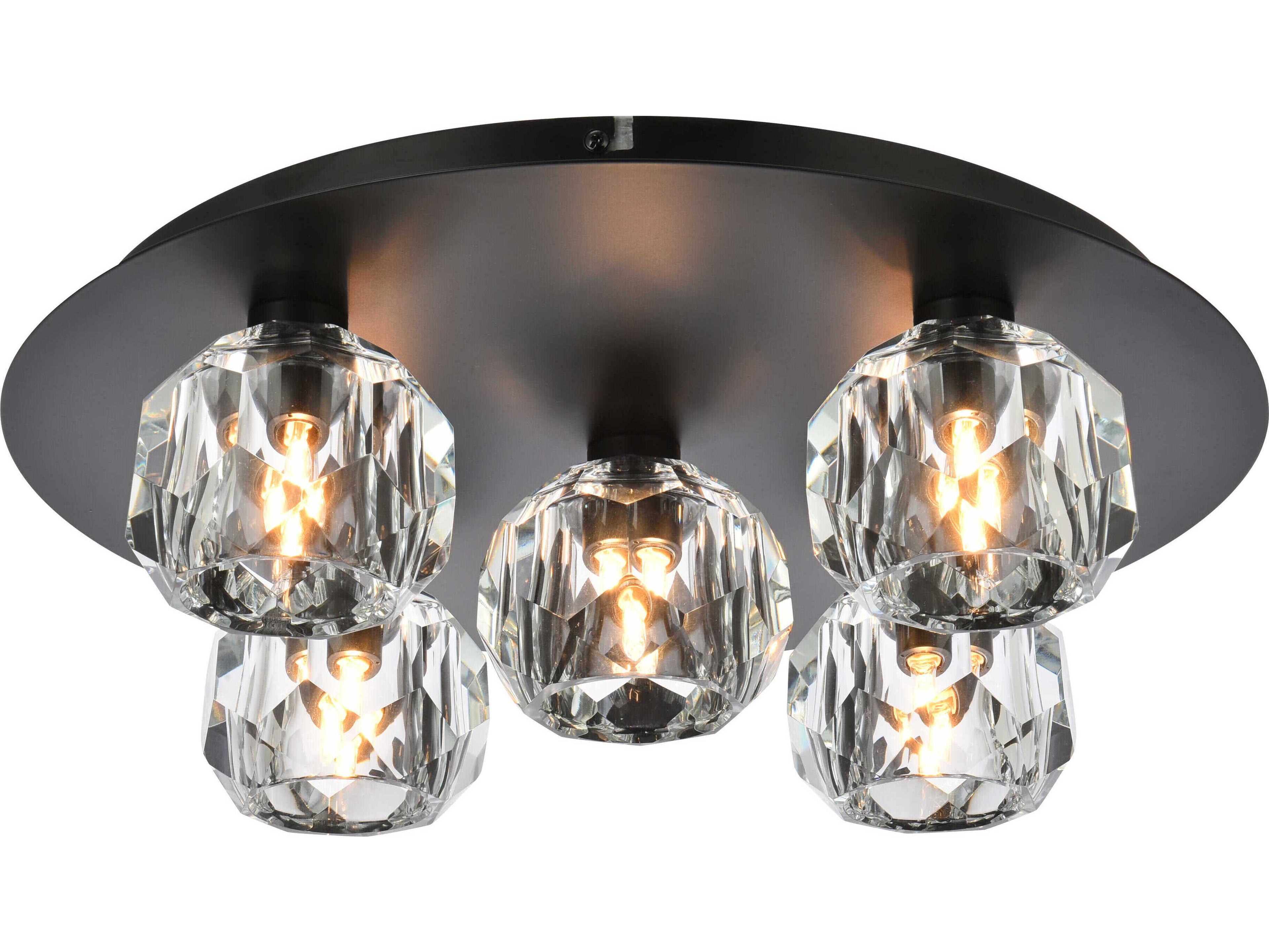 Graham 5-Light Nickel Black Crystal Geometric Flush Mount