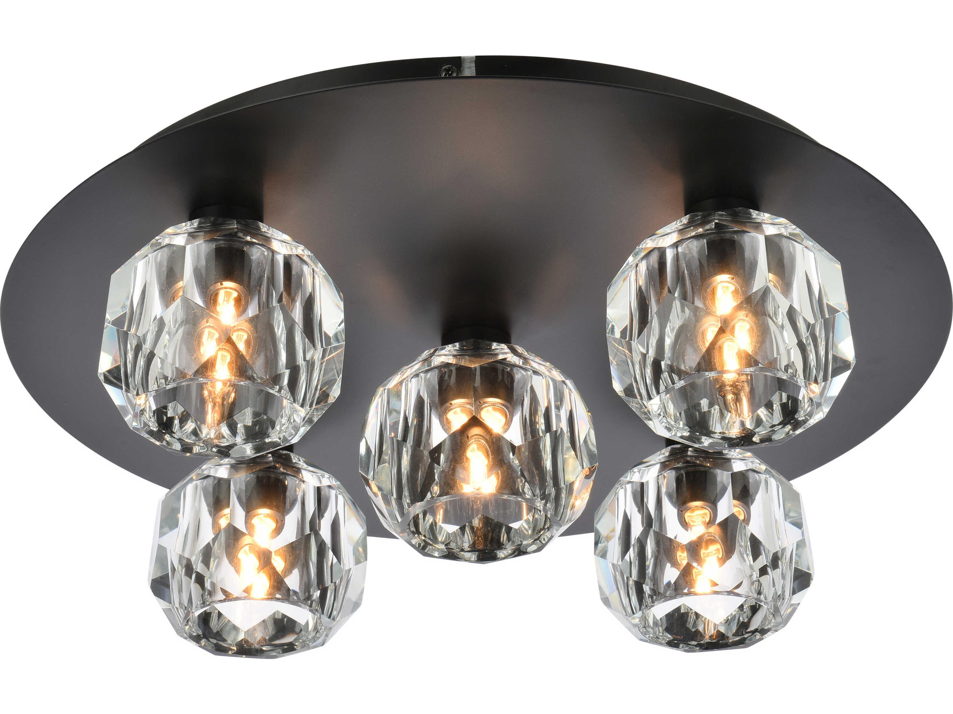 Elegant Lighting Graham 5-Light Nickel Black Crystal Geometric Flush Mount