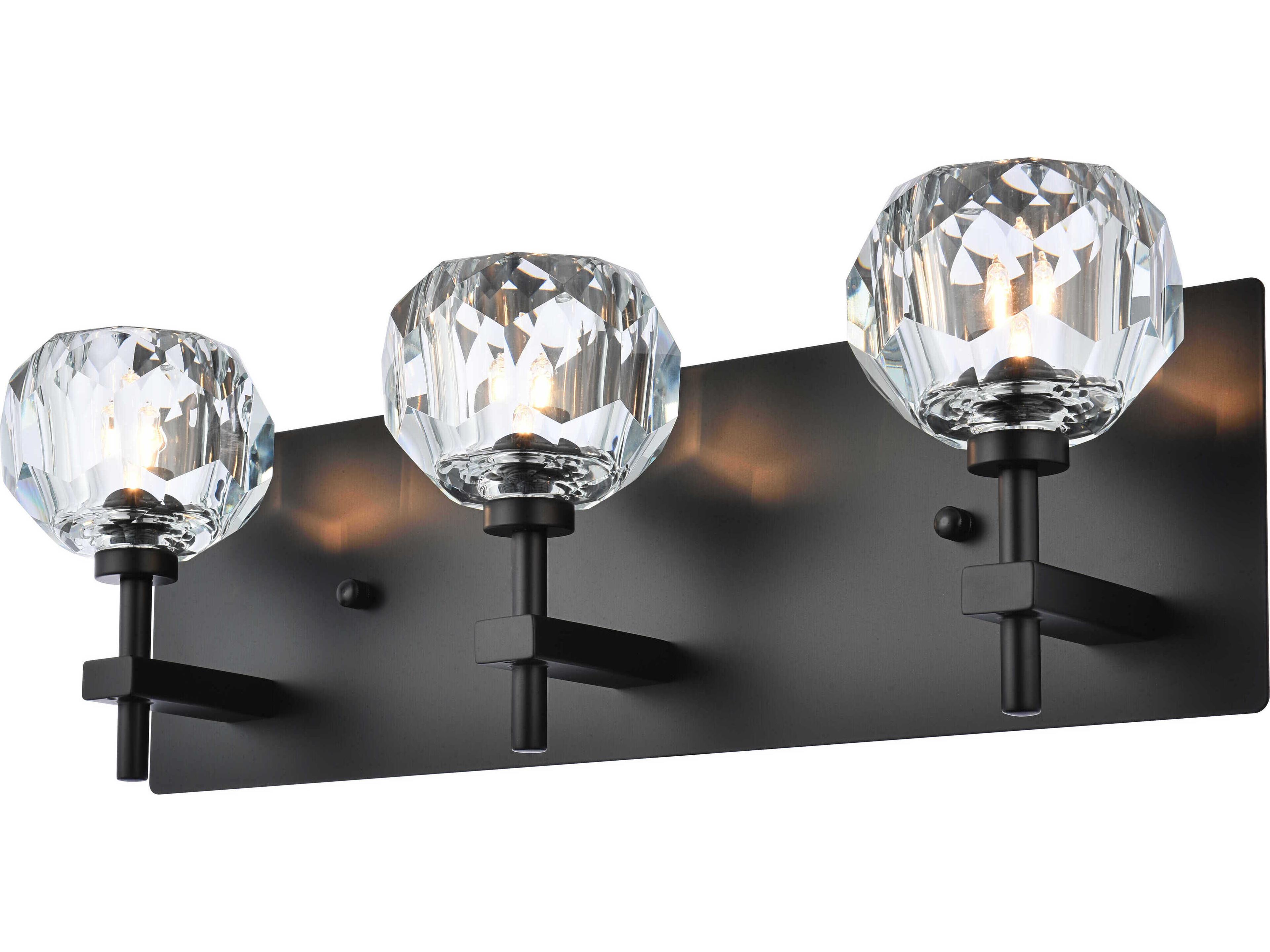 Elegant Lighting Graham 3-Light Black Crystal Vanity Light