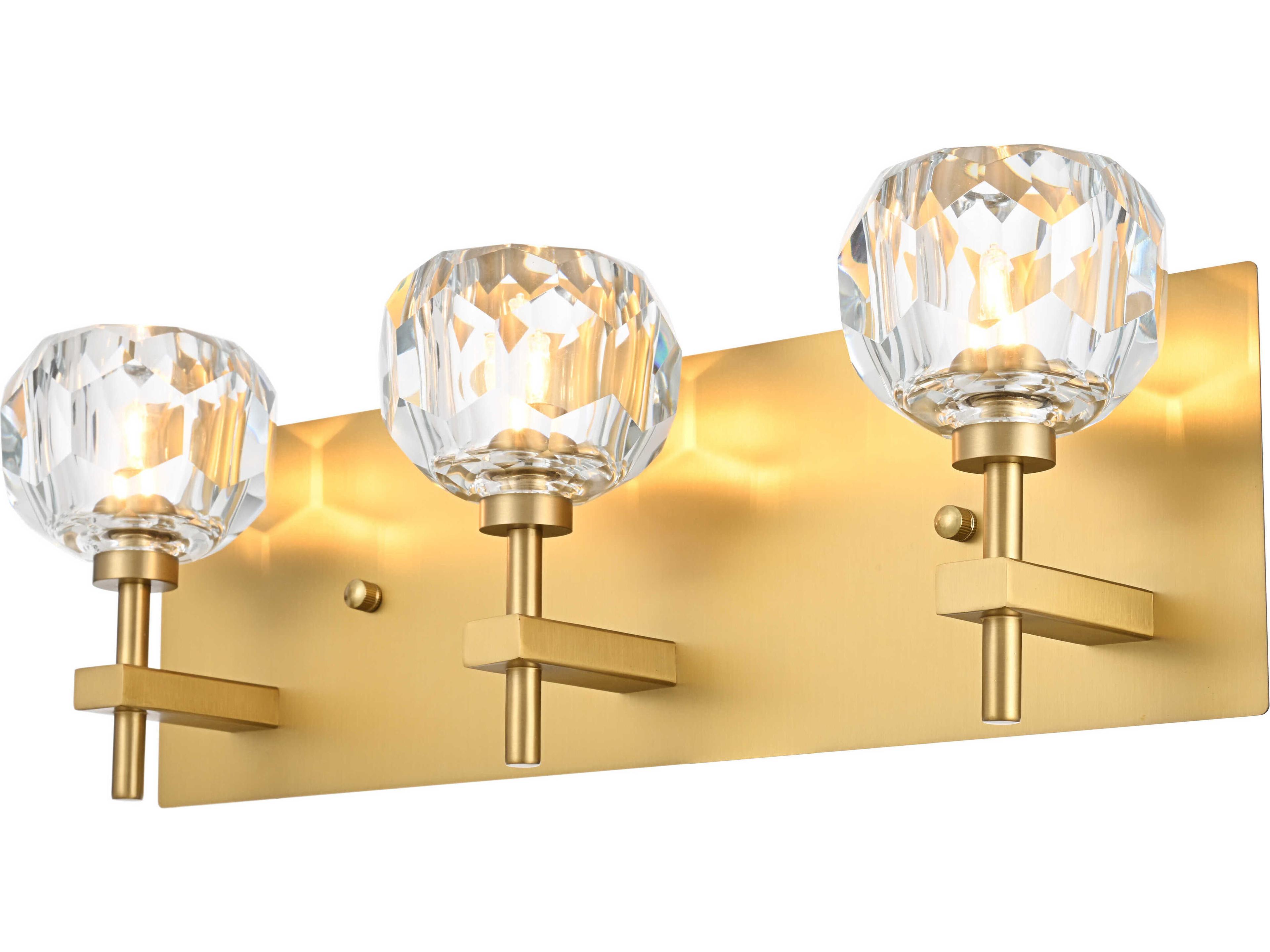 Elegant Lighting Graham 3-Light Gold Brass Crystal Vanity Light