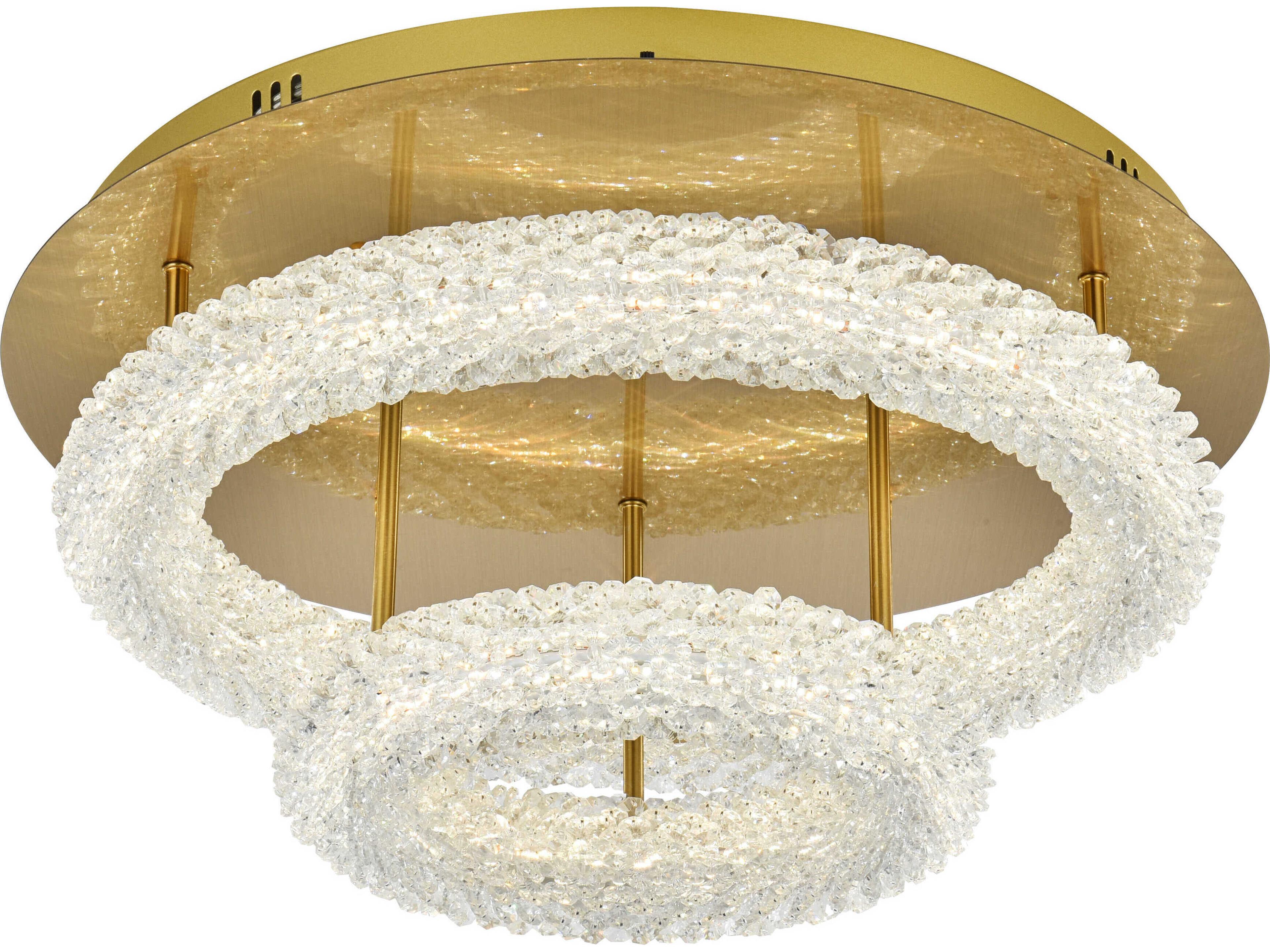 Elegant Lighting Bowen 2-Light Satin Gold Round Tiered Semi Flush Mount