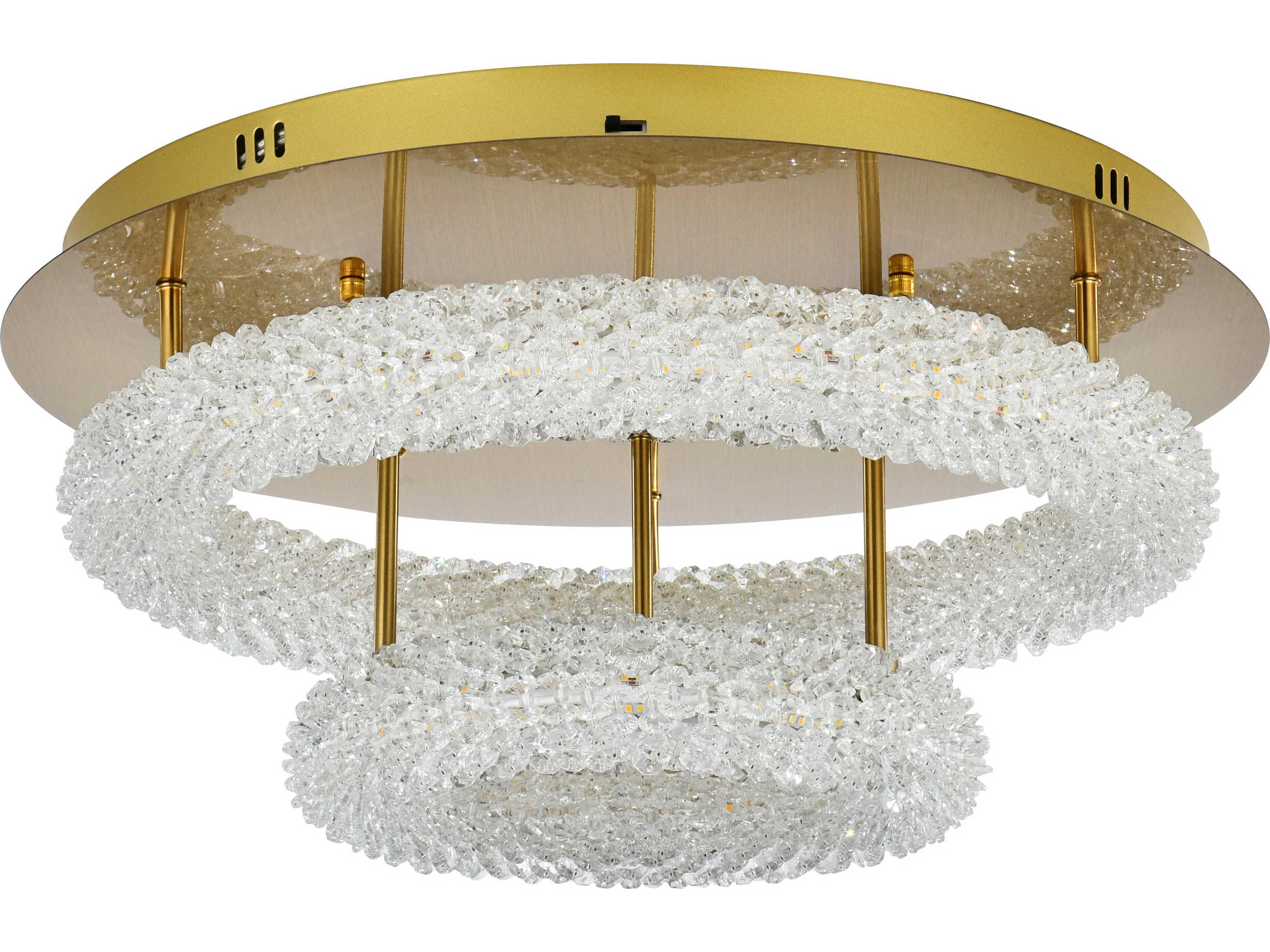 Elegant Lighting Bowen 2-Light Satin Gold Round Tiered Semi Flush Mount