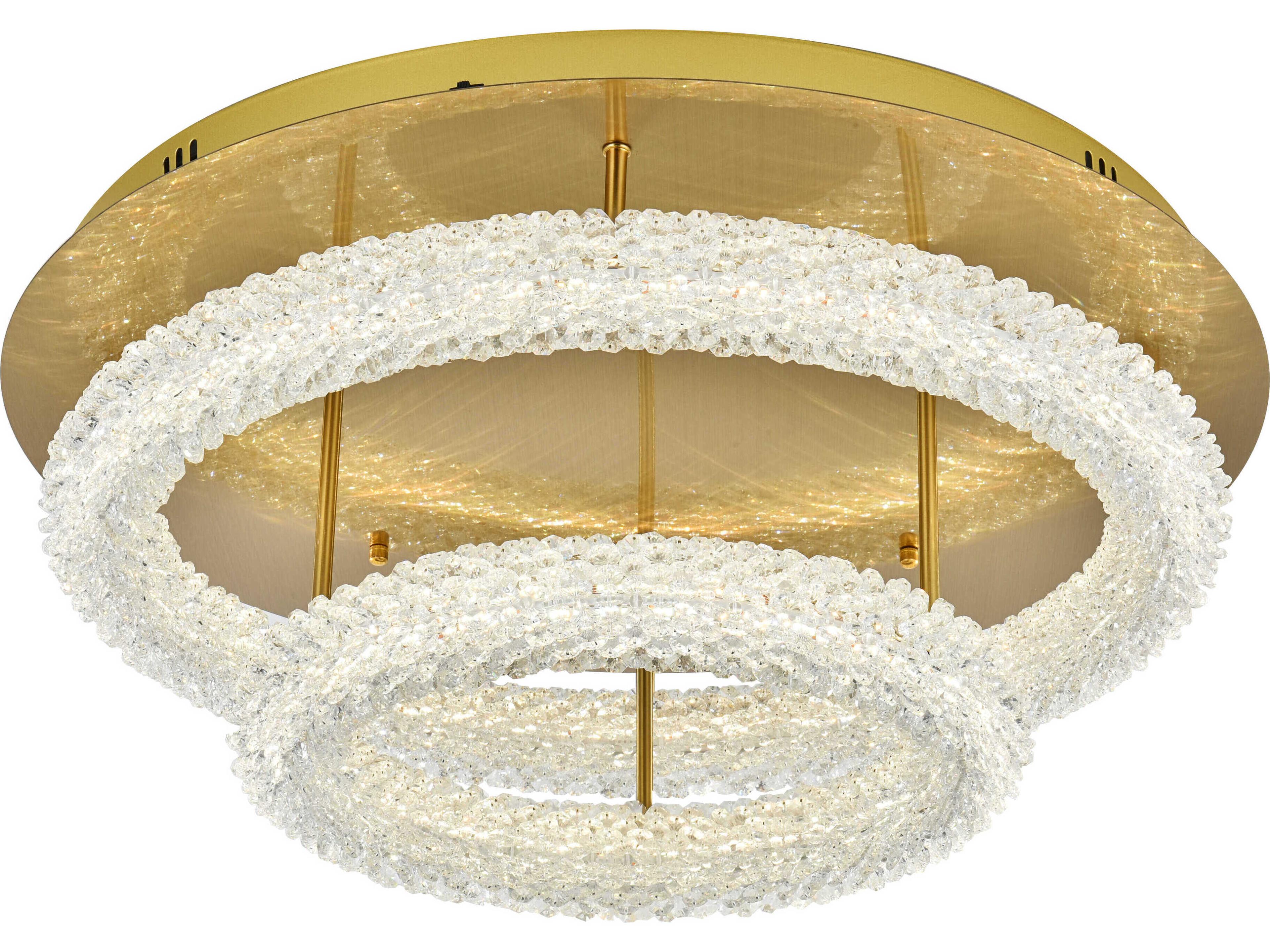 Elegant Lighting Bowen 2-Light Satin Gold Round Tiered Semi Flush Mount