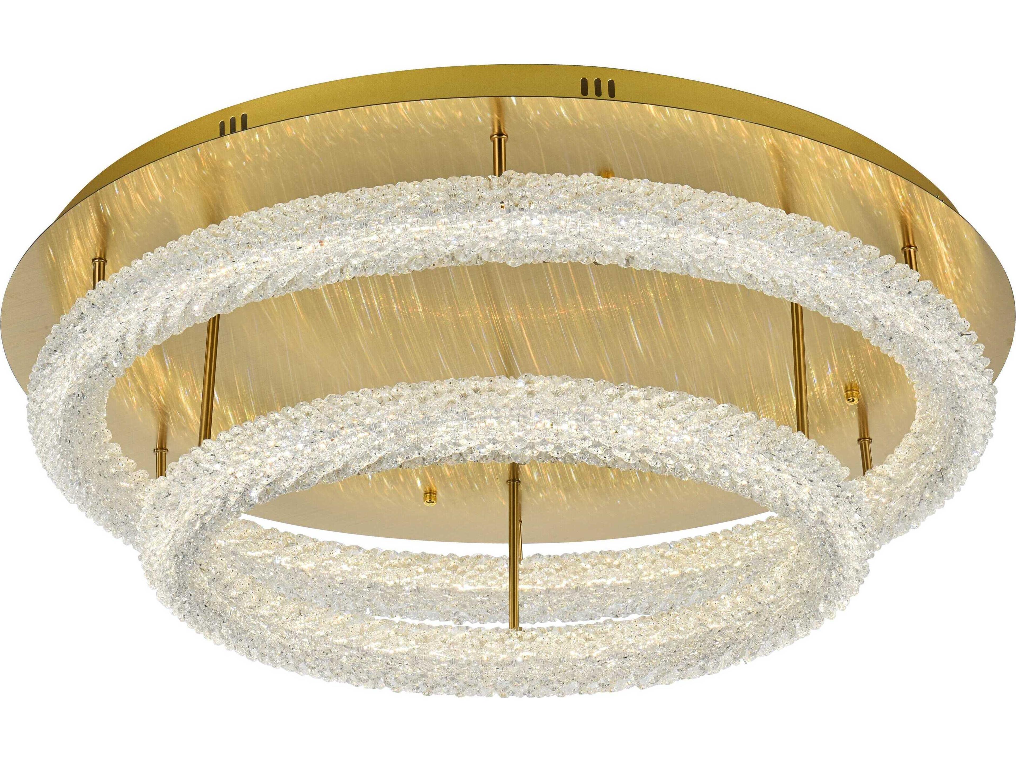 Elegant Lighting Bowen 2-Light Satin Gold Round Tiered Semi Flush Mount