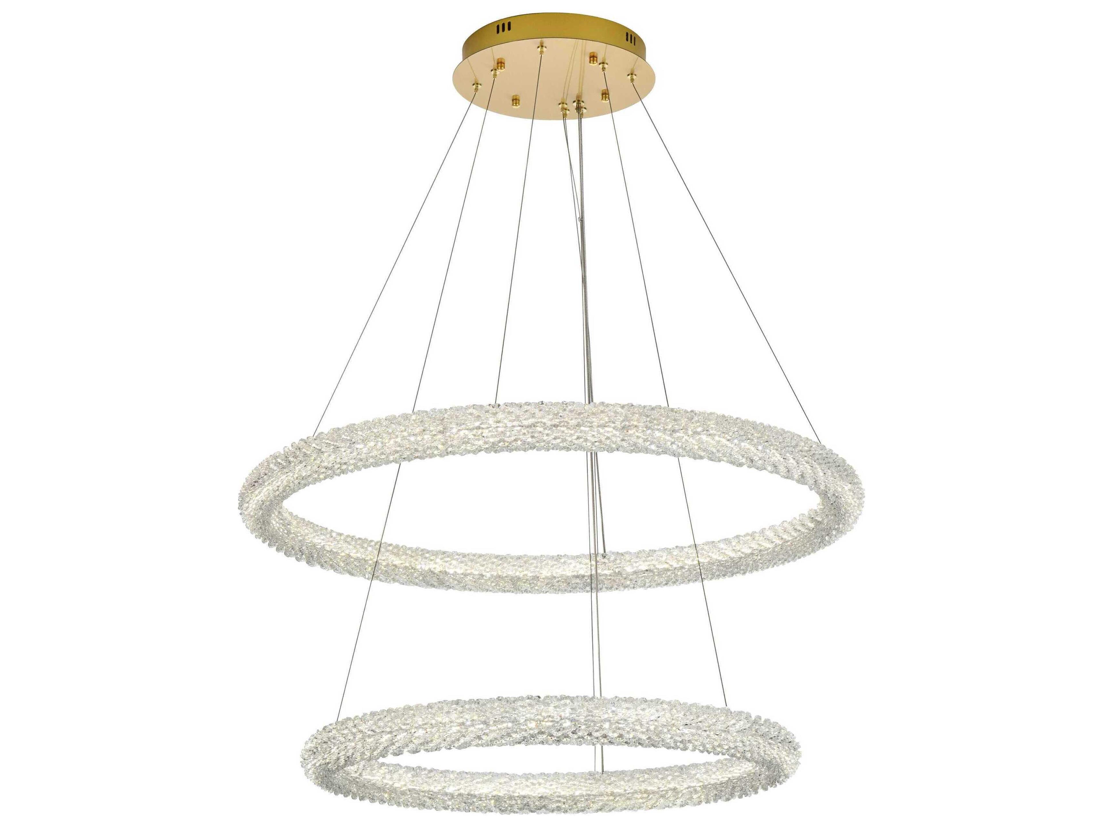 Elegant Lighting Bowen 2-Light Satin Gold Round Tiered Pendant
