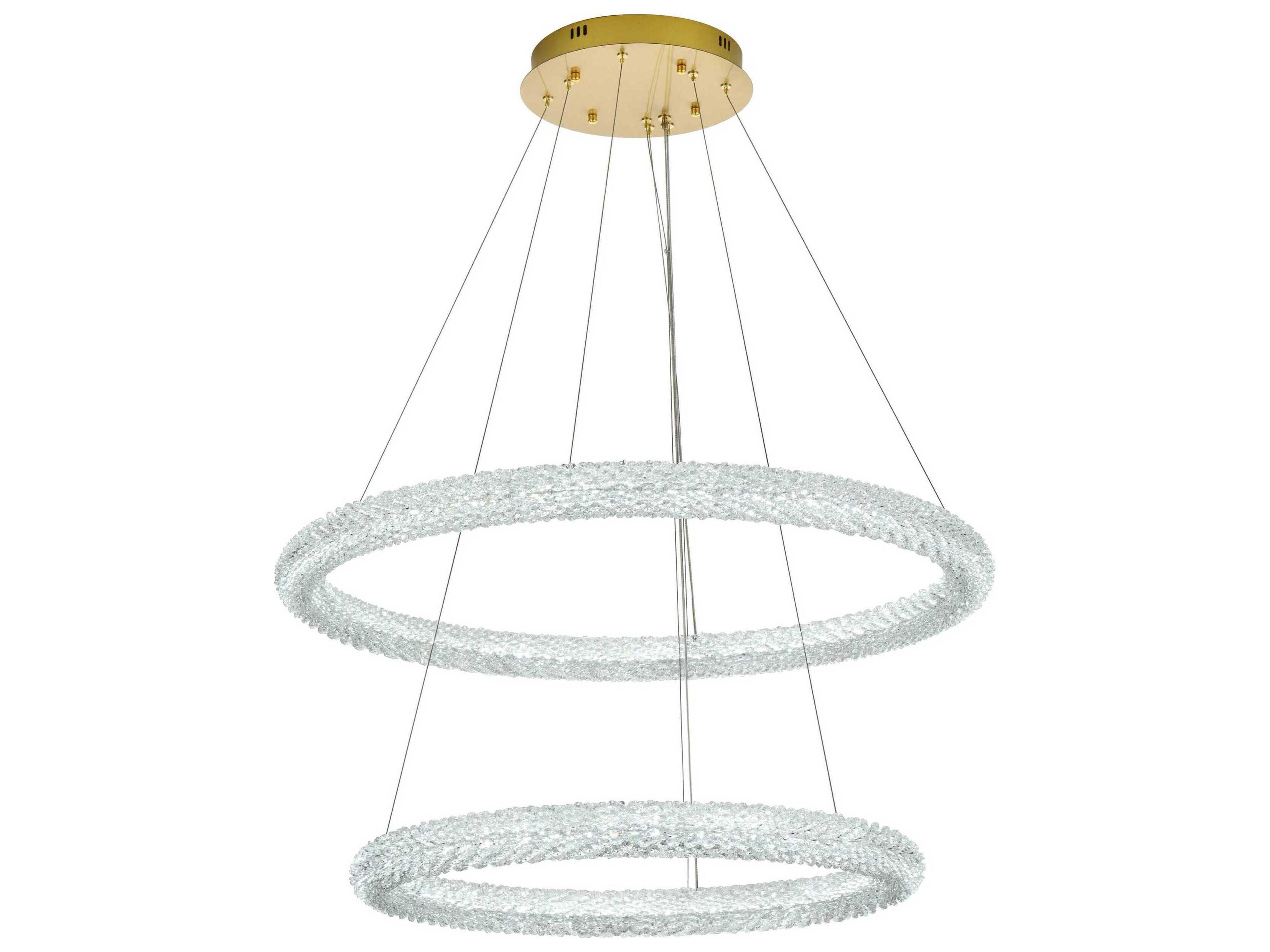 Elegant Lighting Bowen 2-Light Satin Gold Round Tiered Pendant