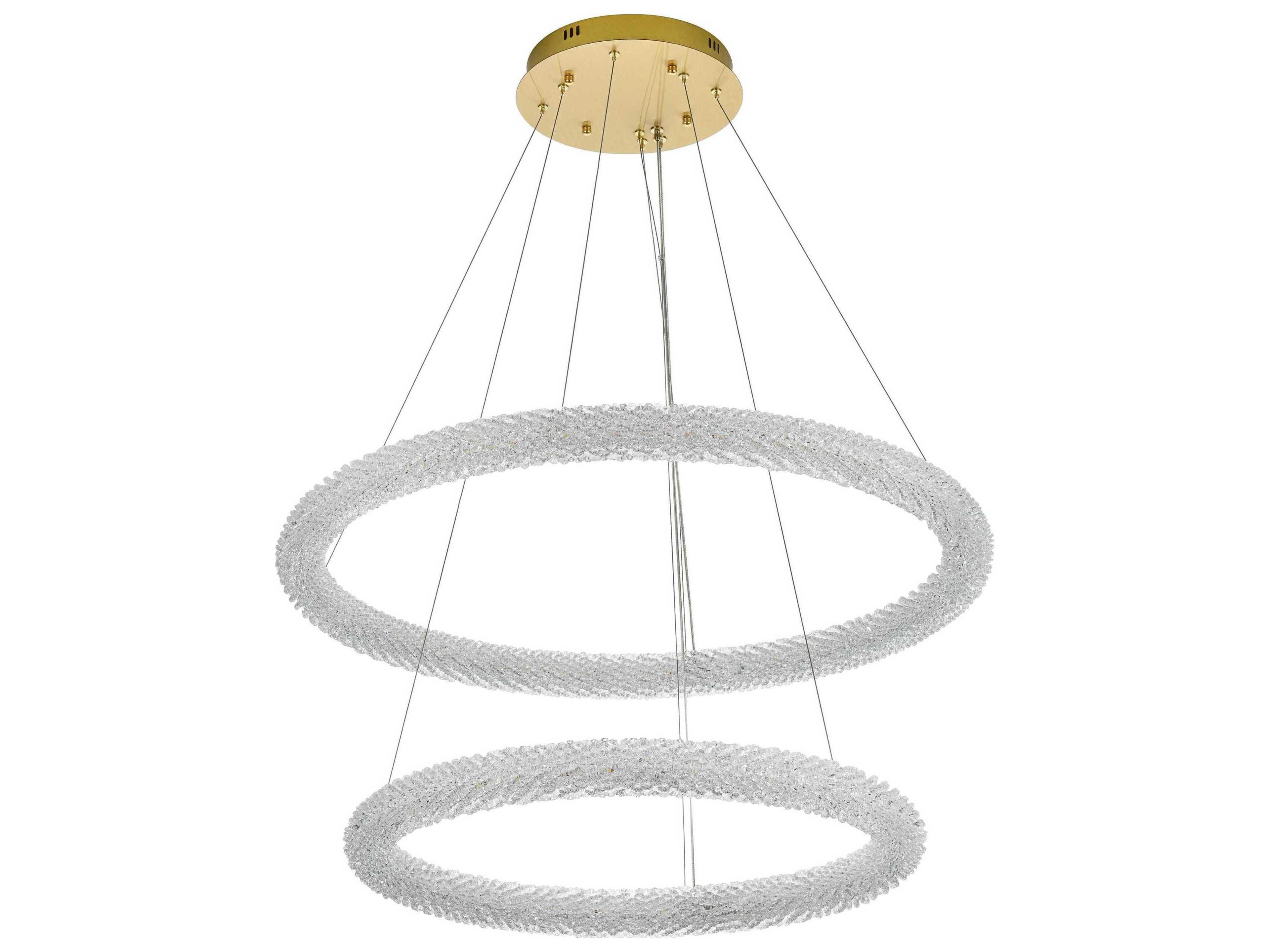 Elegant Lighting Bowen 2-Light Satin Gold Round Tiered Pendant