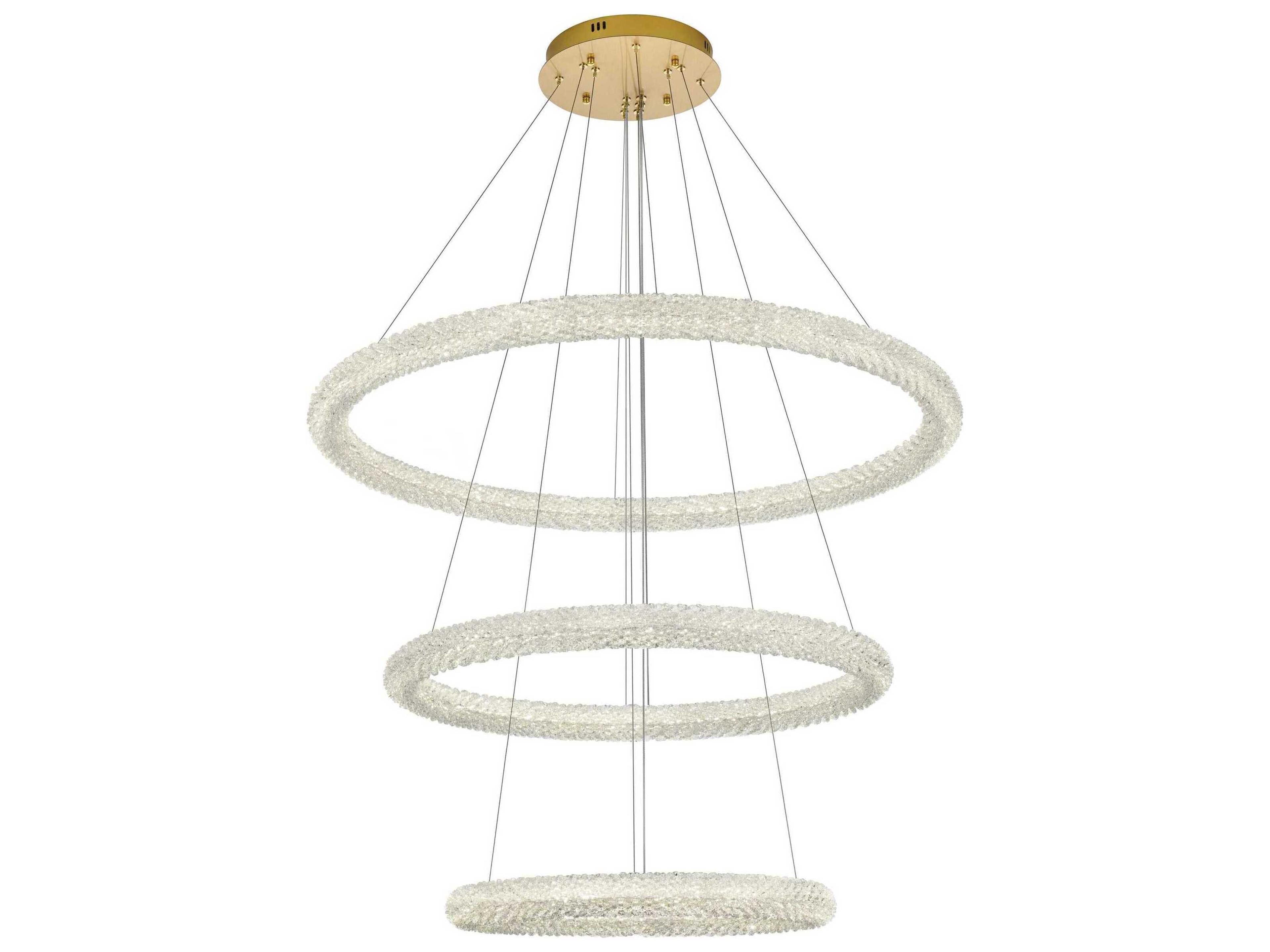 Elegant Lighting Bowen 3-Light Satin Gold Round Tiered Pendant