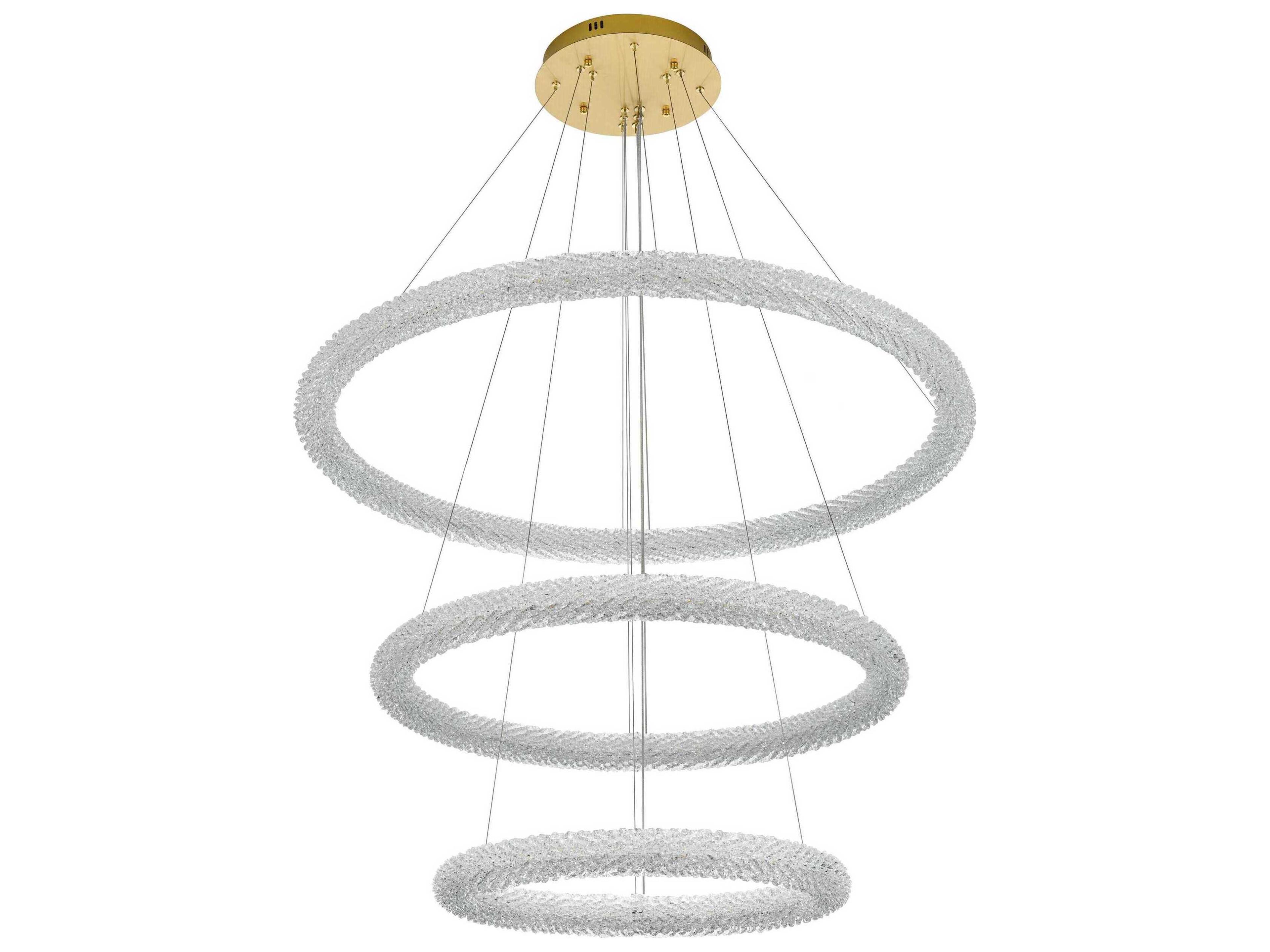 Elegant Lighting Bowen 3-Light Satin Gold Round Tiered Pendant