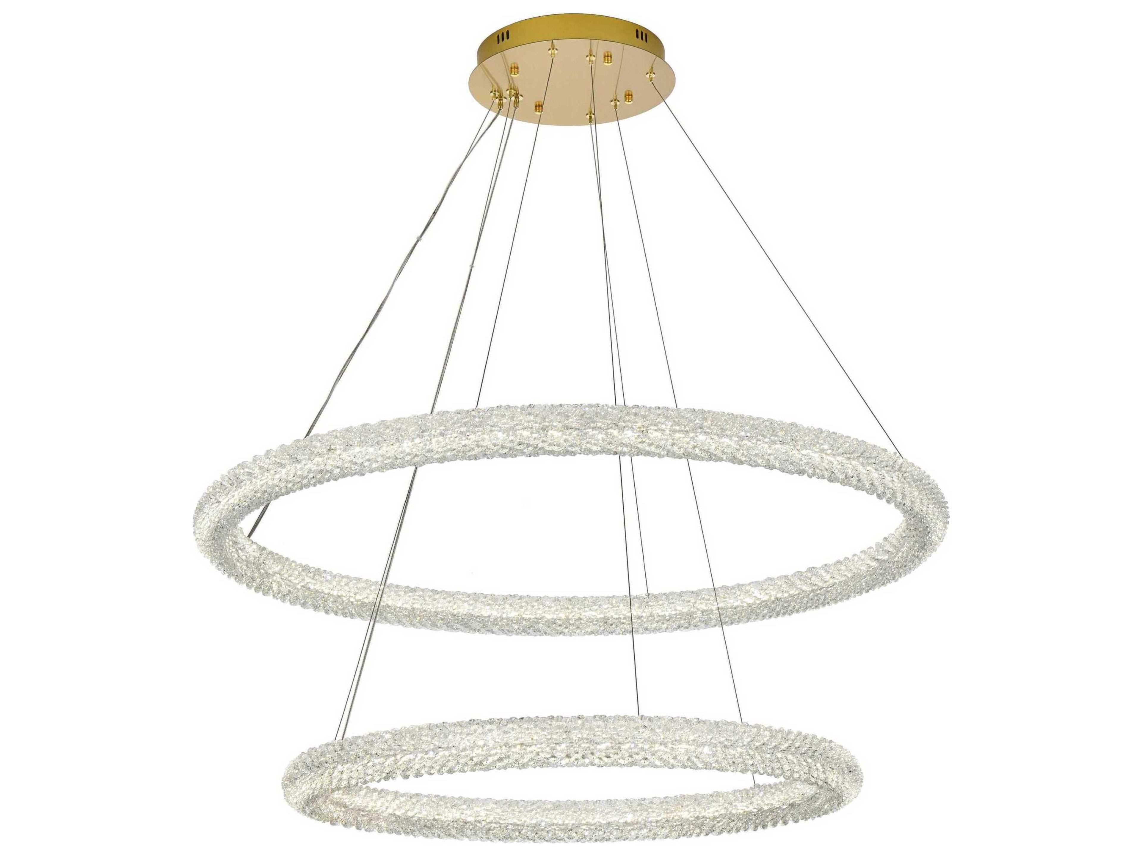 Elegant Lighting Bowen 2-Light Satin Gold Round Tiered Pendant