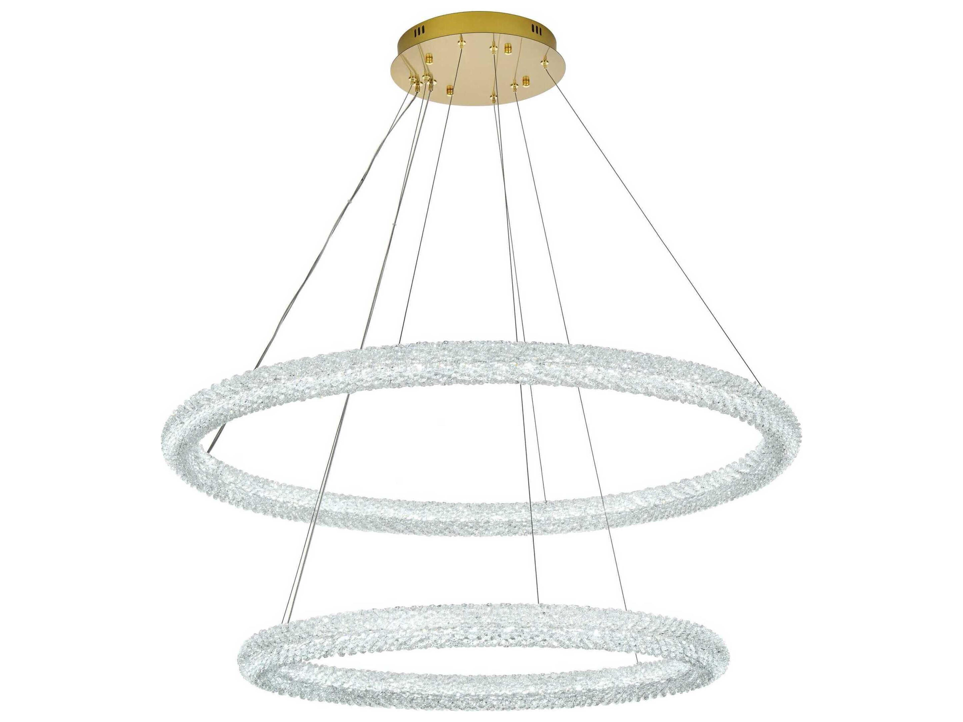 Elegant Lighting Bowen 2-Light Satin Gold Round Tiered Pendant
