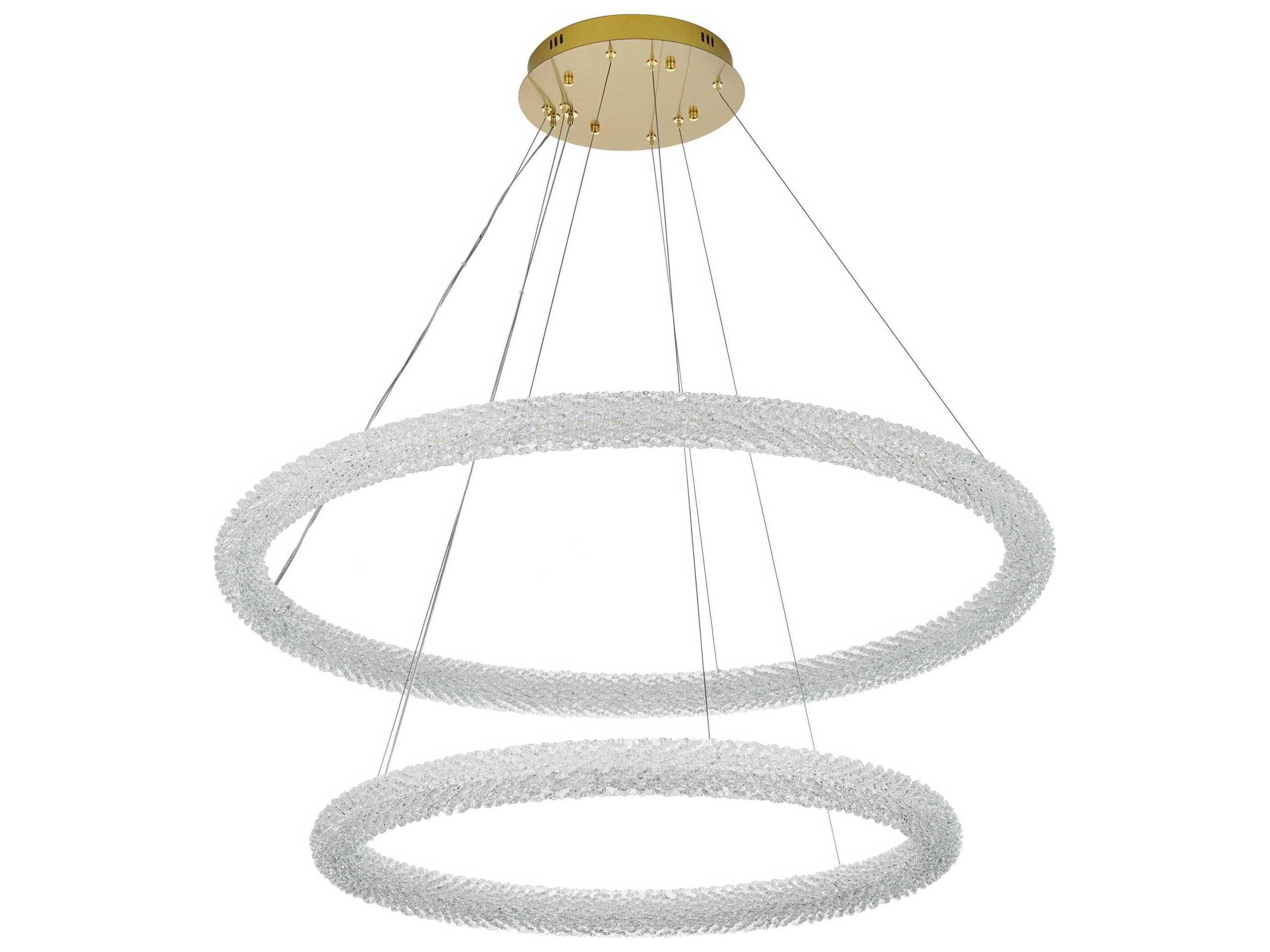 Elegant Lighting Bowen 2-Light Satin Gold Round Tiered Pendant