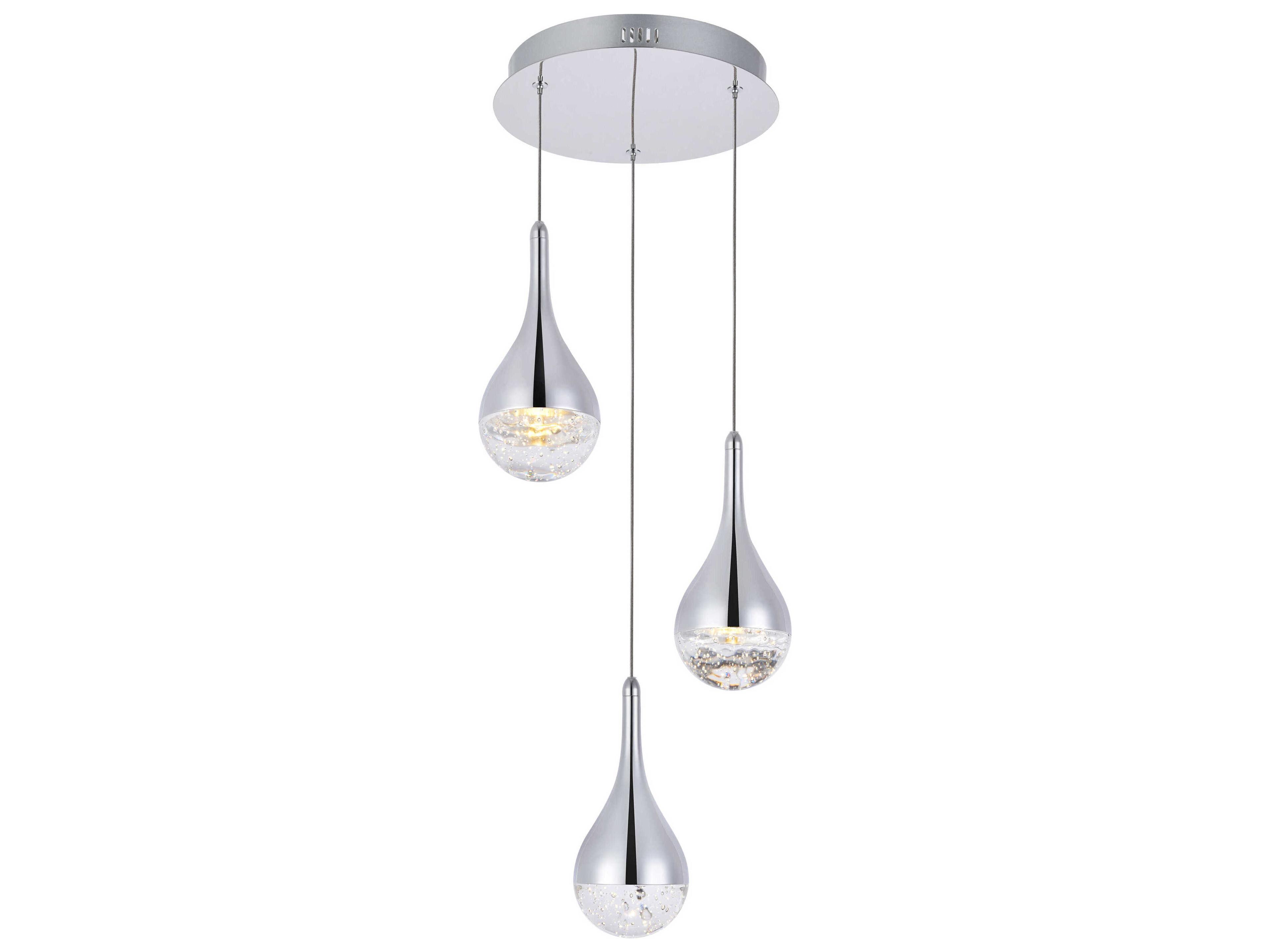 Elegant Lighting Amherst 3-Light Chrome Clear Crystal LED Geometric Mini Pendant