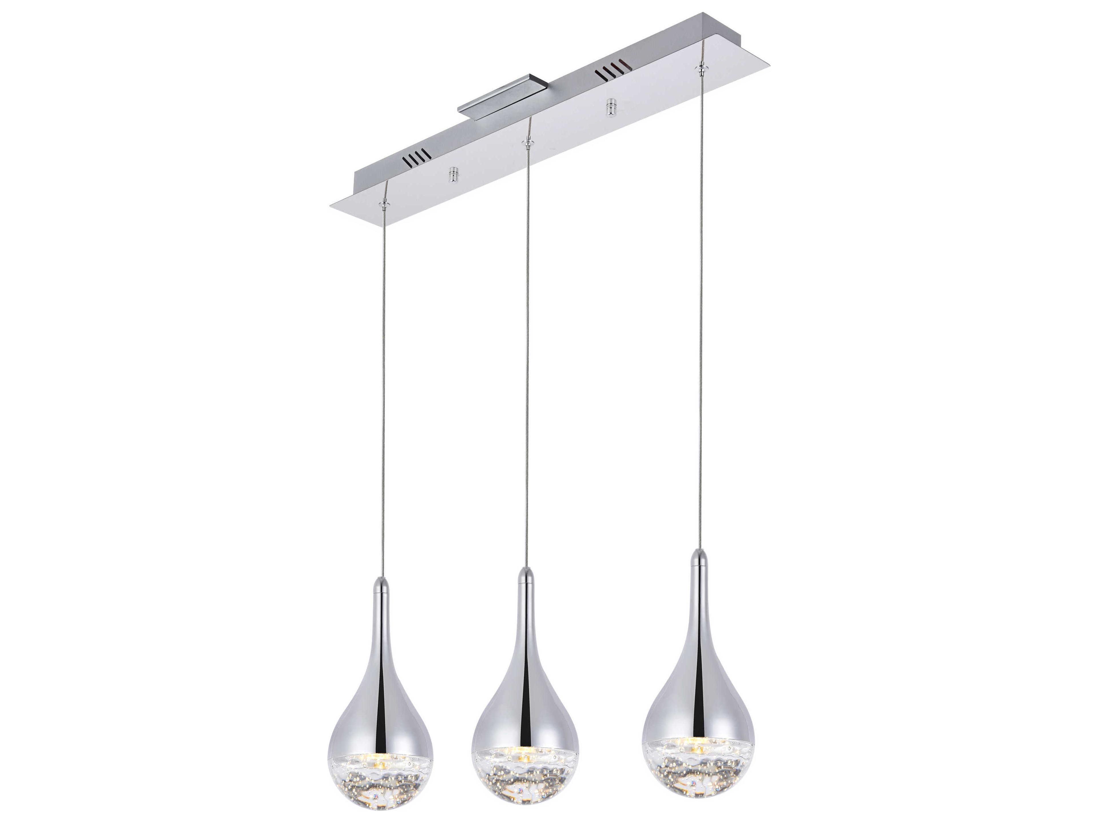 Elegant Lighting Amherst 3-Light Chrome Clear Crystal LED Geometric Island Pendant