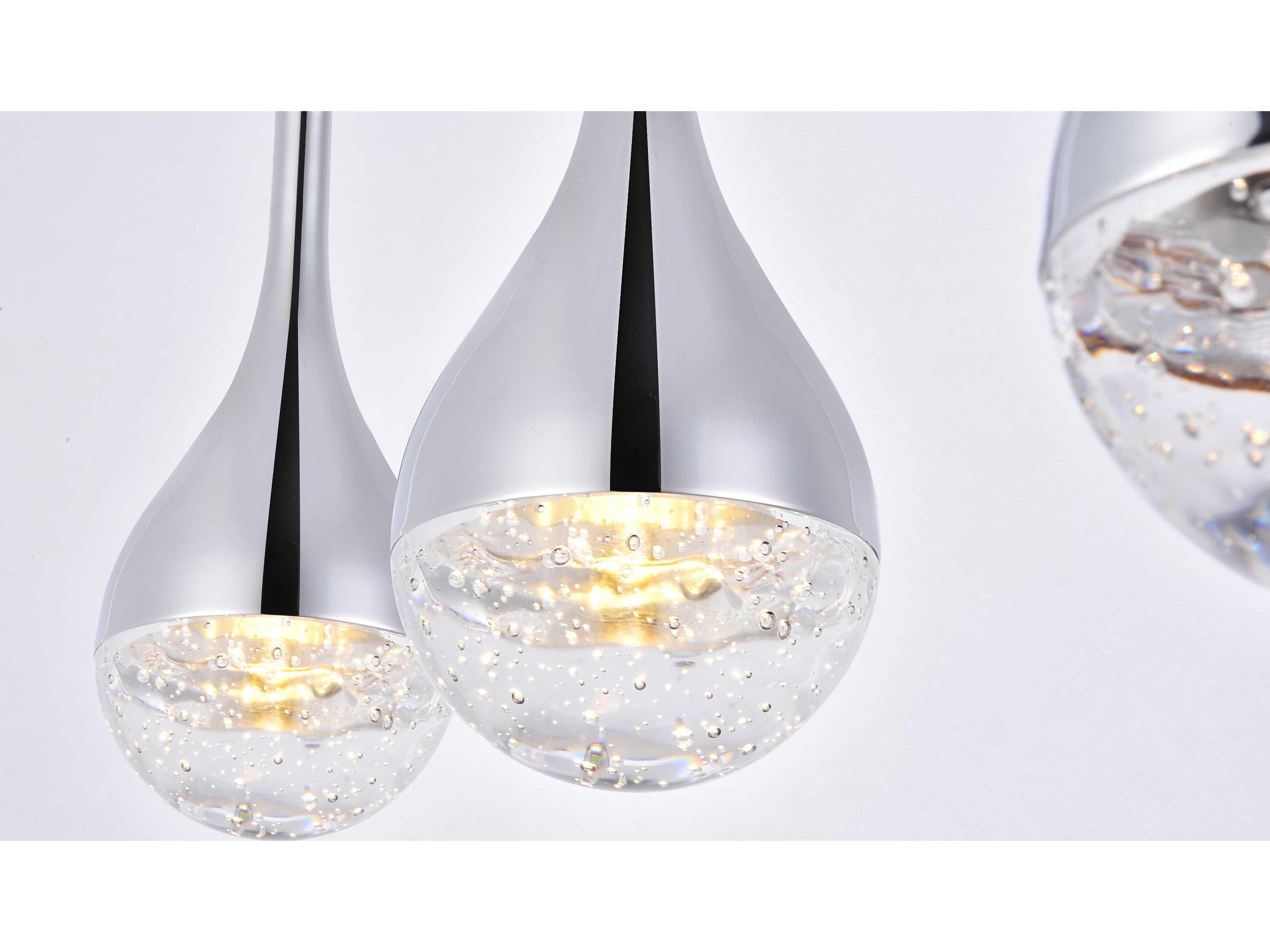 Elegant Lighting Amherst 3-Light Chrome Clear Crystal LED Geometric Island Pendant