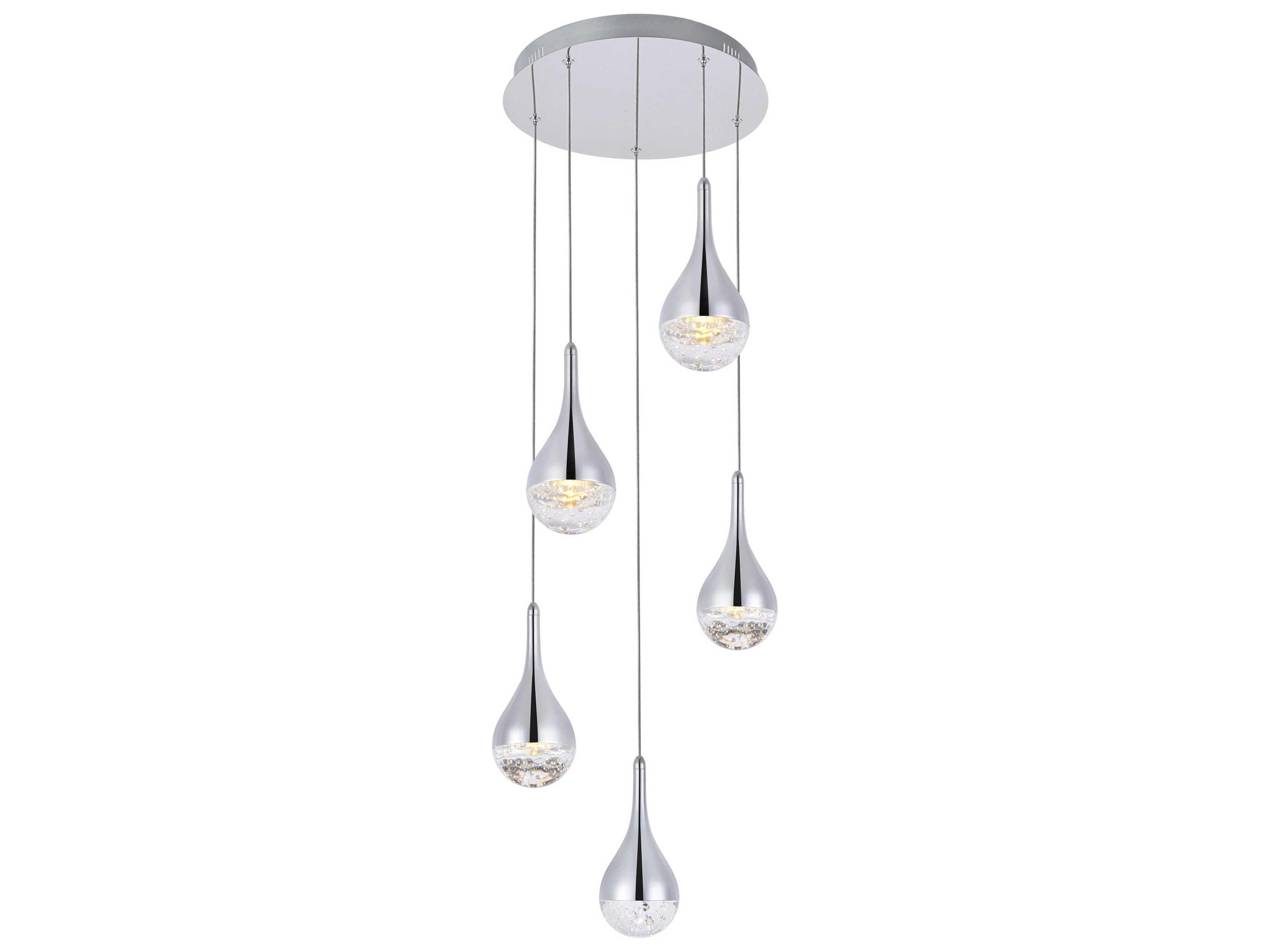 Elegant Lighting Amherst 5-Light Chrome Clear Crystal LED Geometric Pendant