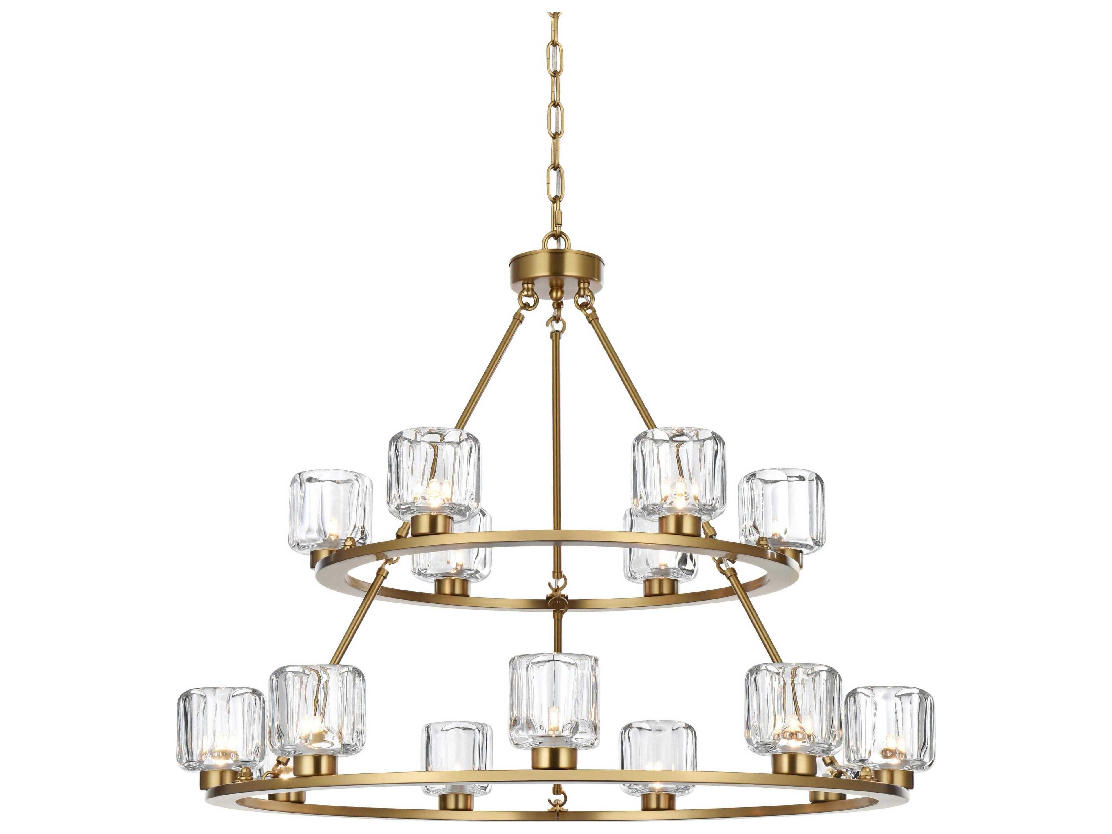 Elegant Lighting Cadence 15-Light Satin Gold Tiered Chandelier