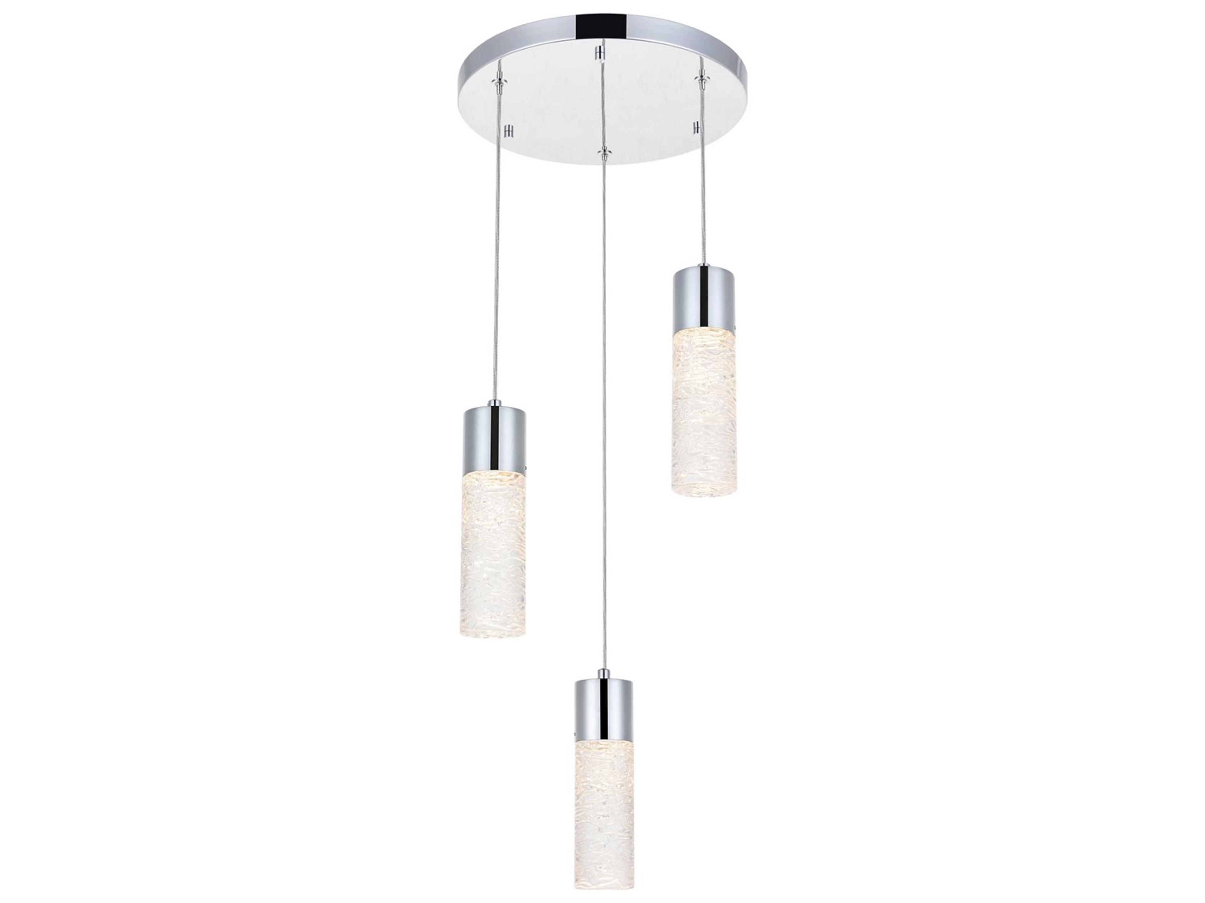 Elegant Lighting Constellation 3-Light Chrome Clear Glass LED Cylinder Mini Pendant