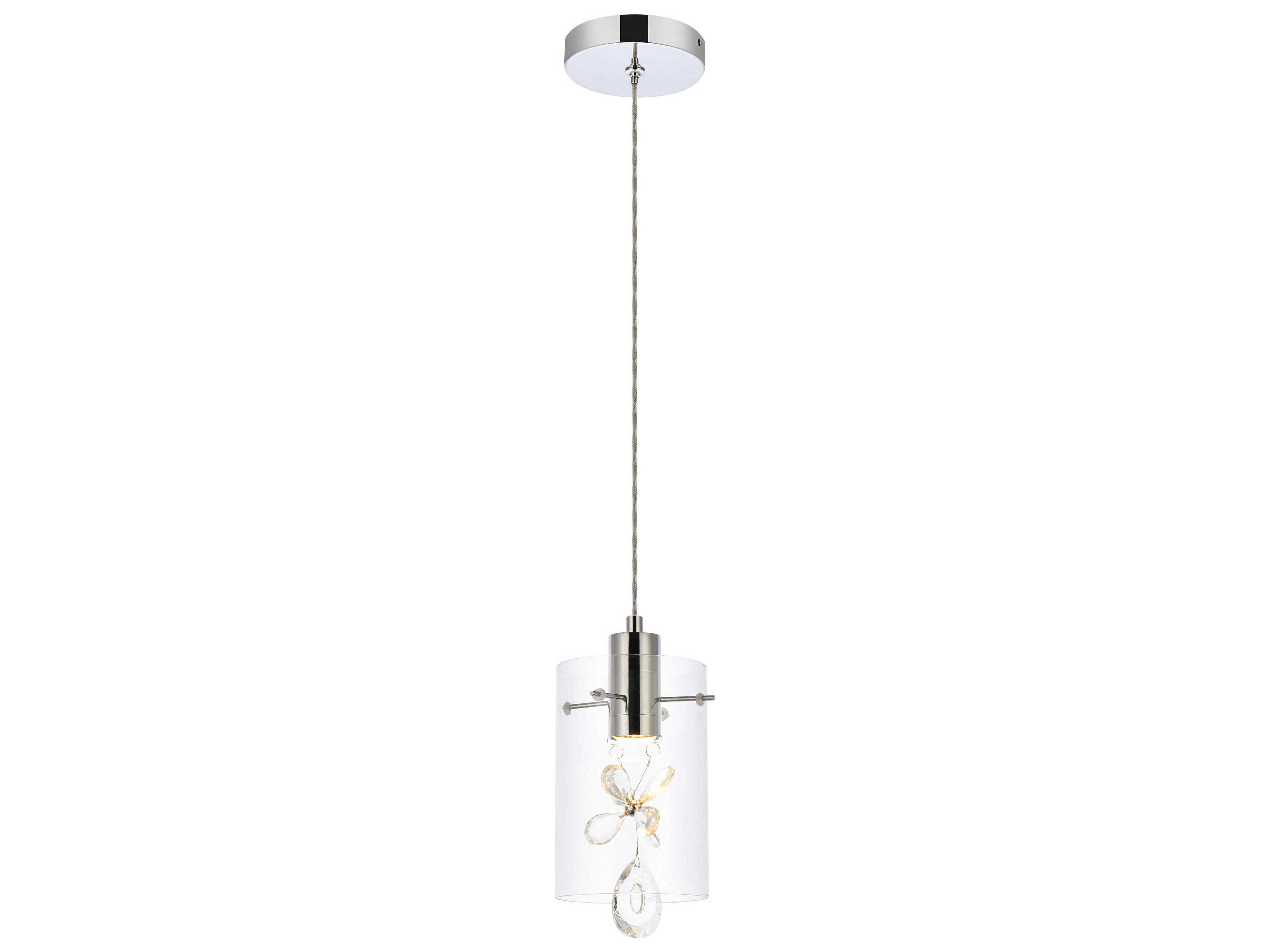Hana 1-Light Chrome Crystal Glass Cylinder Mini Pendant