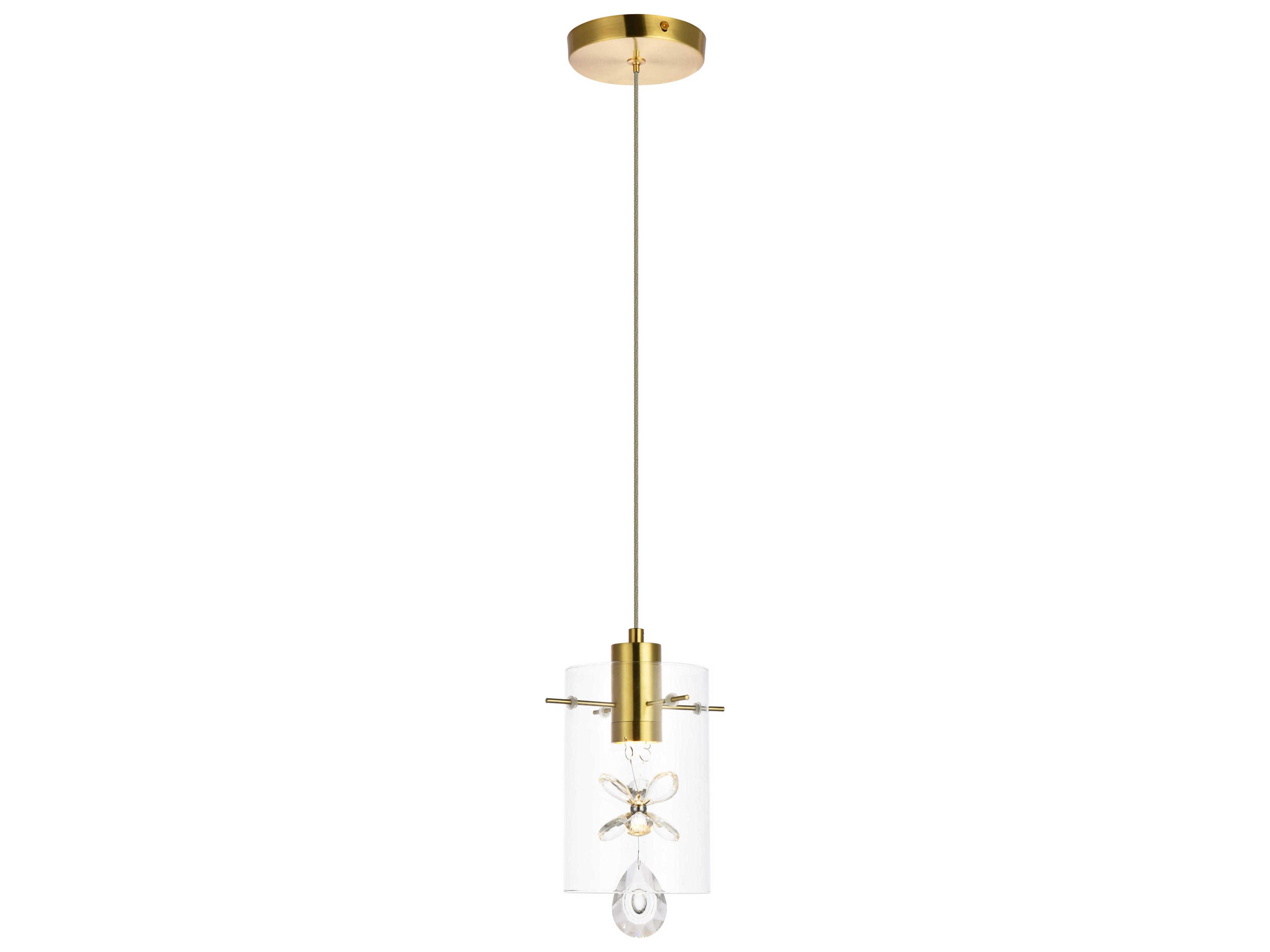 Hana 1-Light Gold Crystal Glass Cylinder Mini Pendant