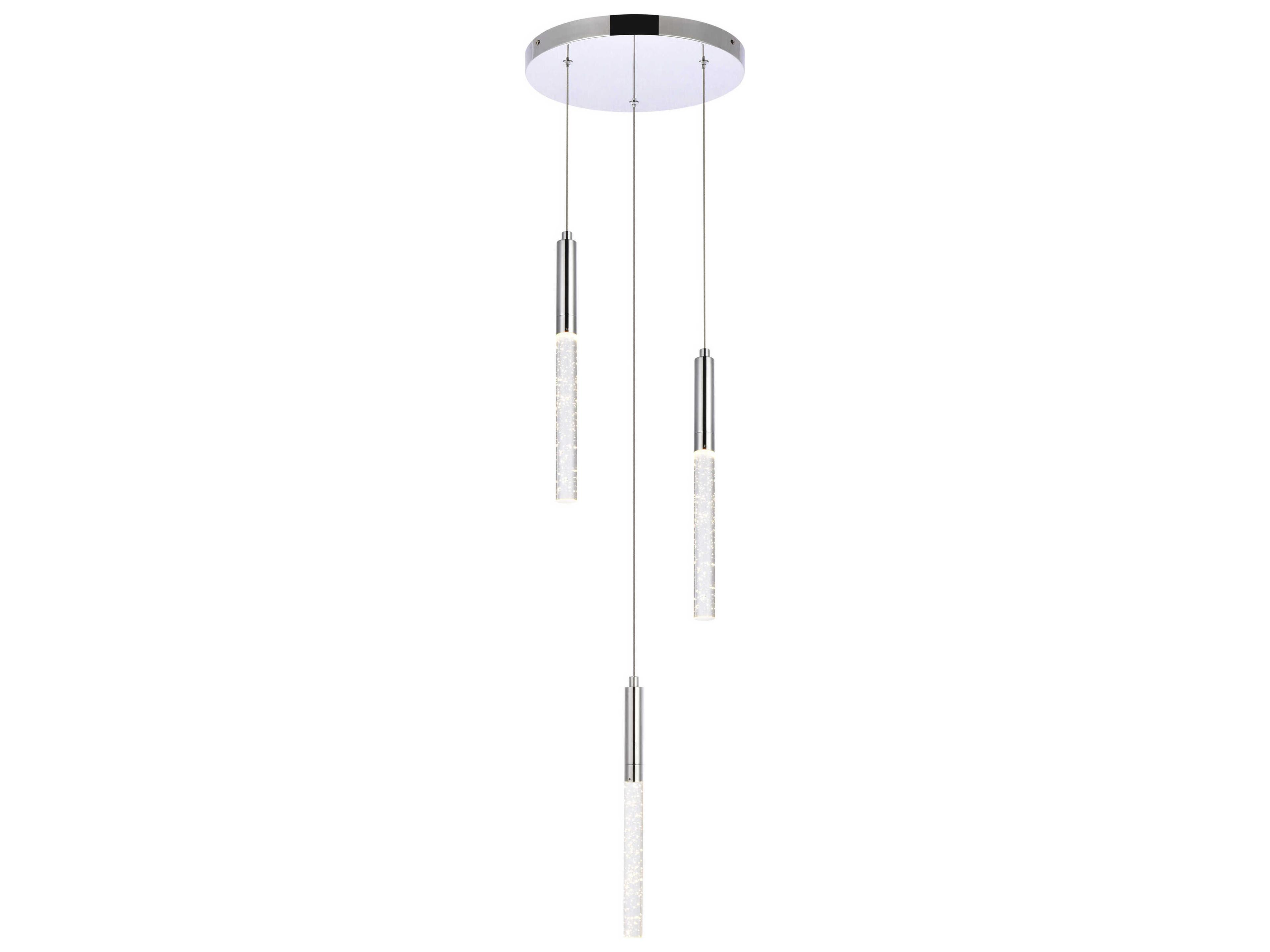 Ruelle 3-Light Chrome Crystal LED Cylinder Pendant