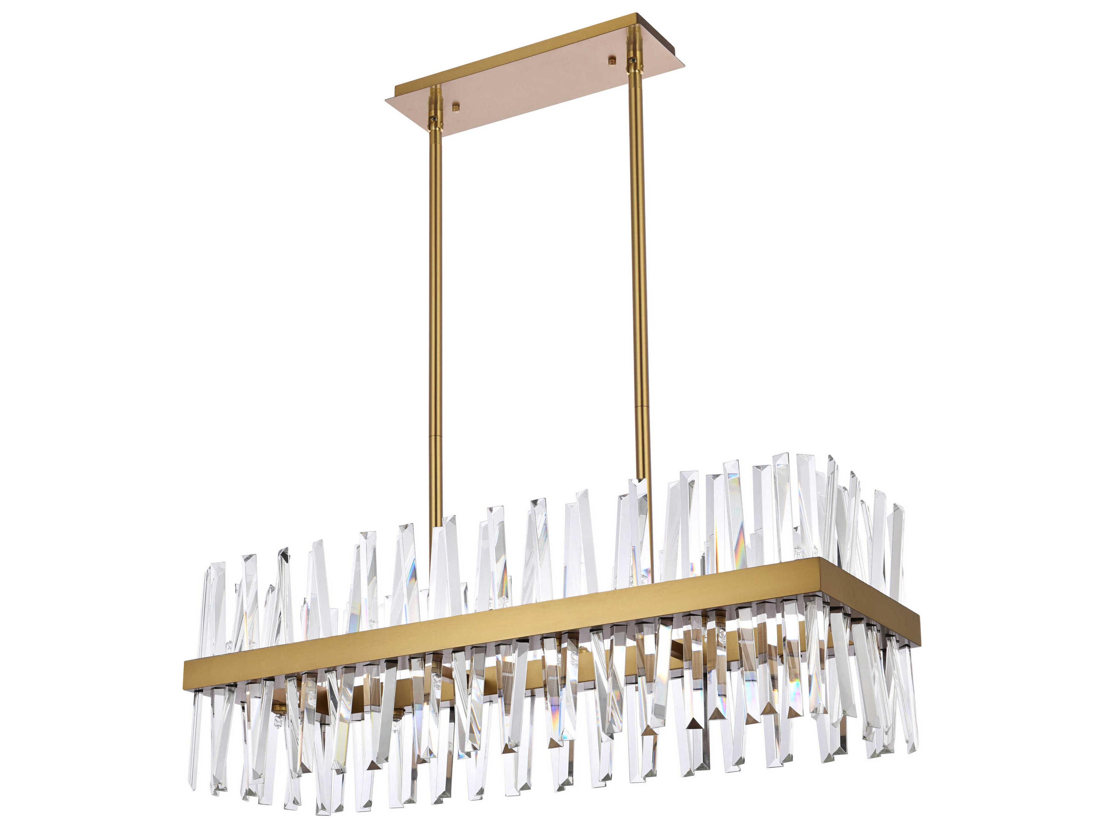 Elegant Lighting Serephina 20-Light Satin Gold Crystal Linear Island Pendant