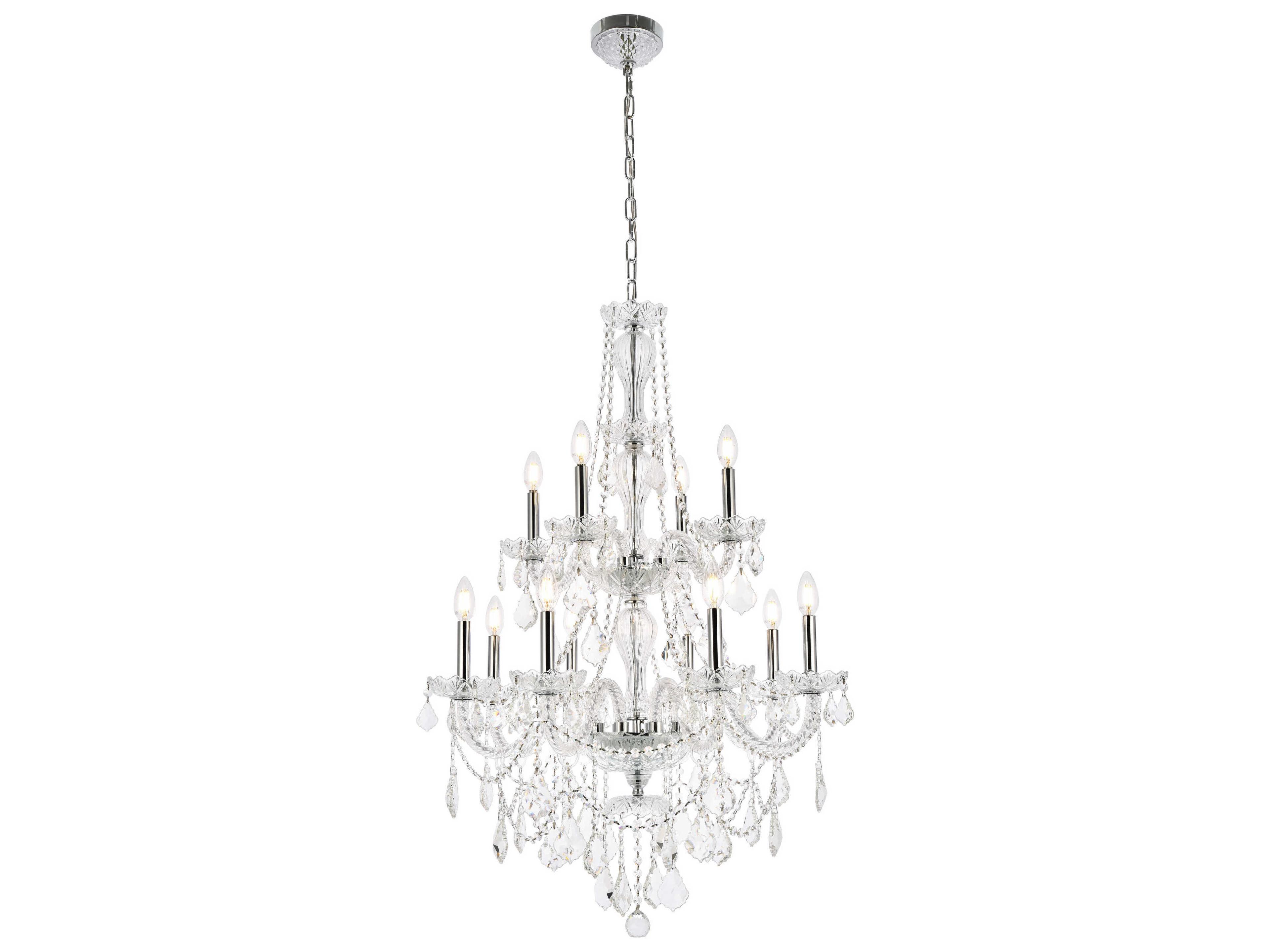 Giselle 12-Light Chrome Crystal Glass Candelabra Empire Tiered Chandelier
