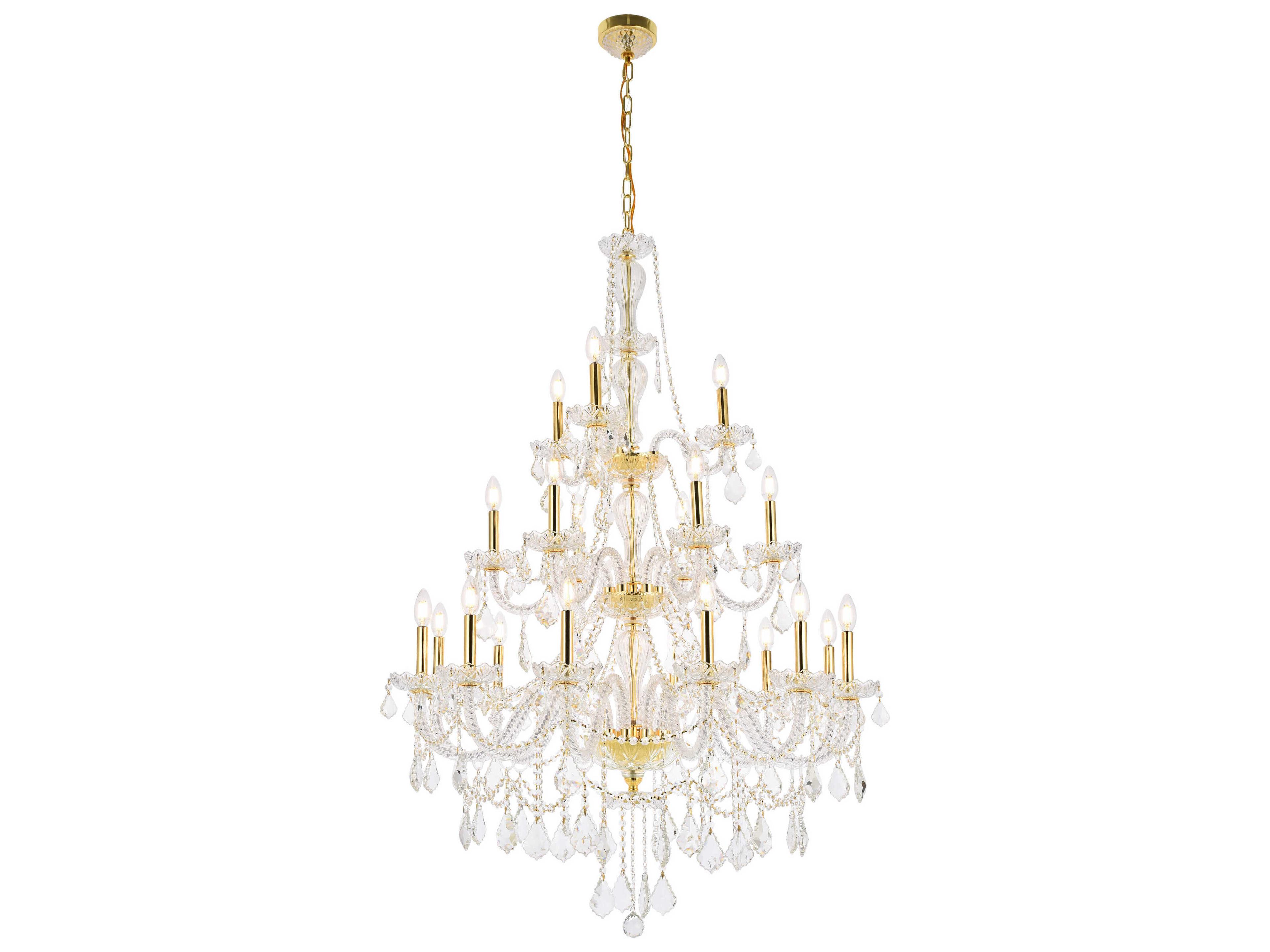 Giselle 21-Light Gold Crystal Glass Candelabra Empire Tiered Chandelier